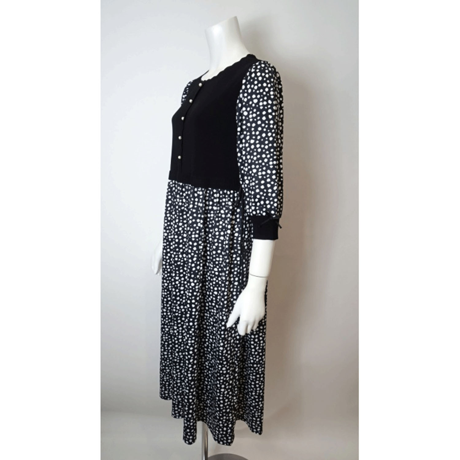 Super Beautyかぎ針花モチーフ使いニット×ドット柄切替ワンピース - 画像7