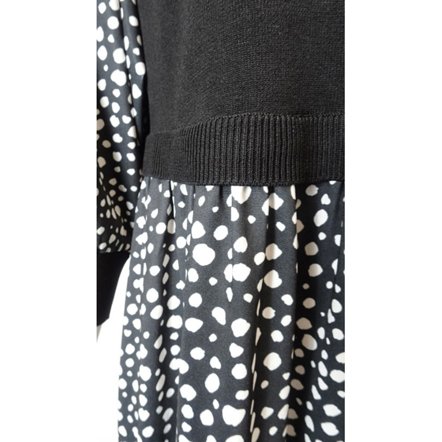 Super Beautyかぎ針花モチーフ使いニット×ドット柄切替ワンピース - 画像10