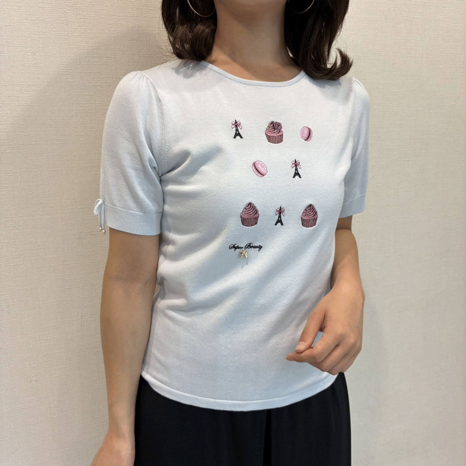 【Insta Live】Super Beauty スイーツ刺しゅう半袖セーター - 画像3