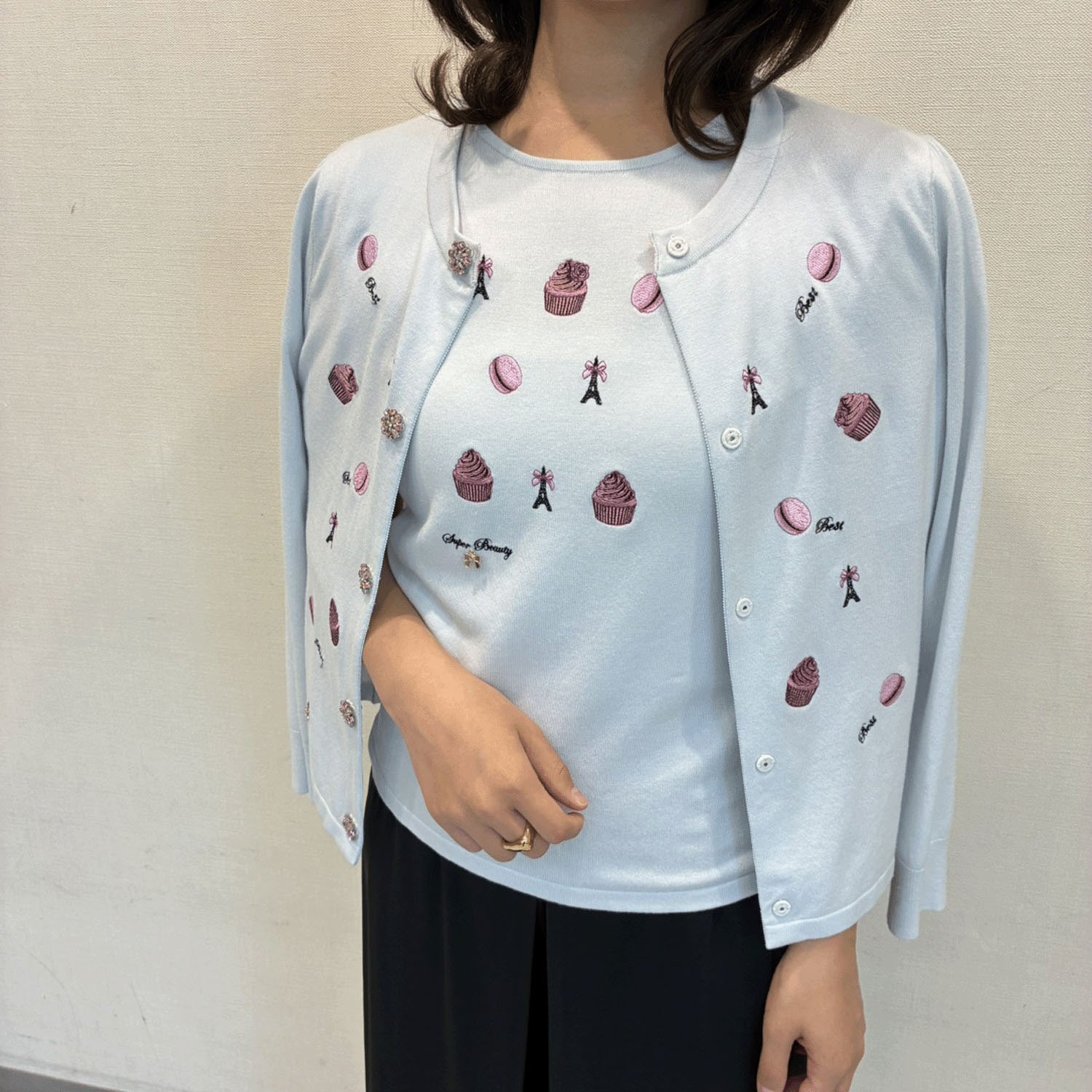 【Insta Live】Super Beauty スイーツ刺しゅう半袖セーター - 画像5