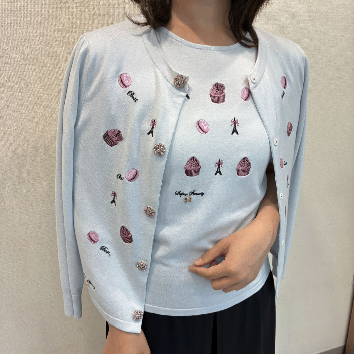 【Insta Live】Super Beauty スイーツ刺しゅう半袖セーター - 画像6