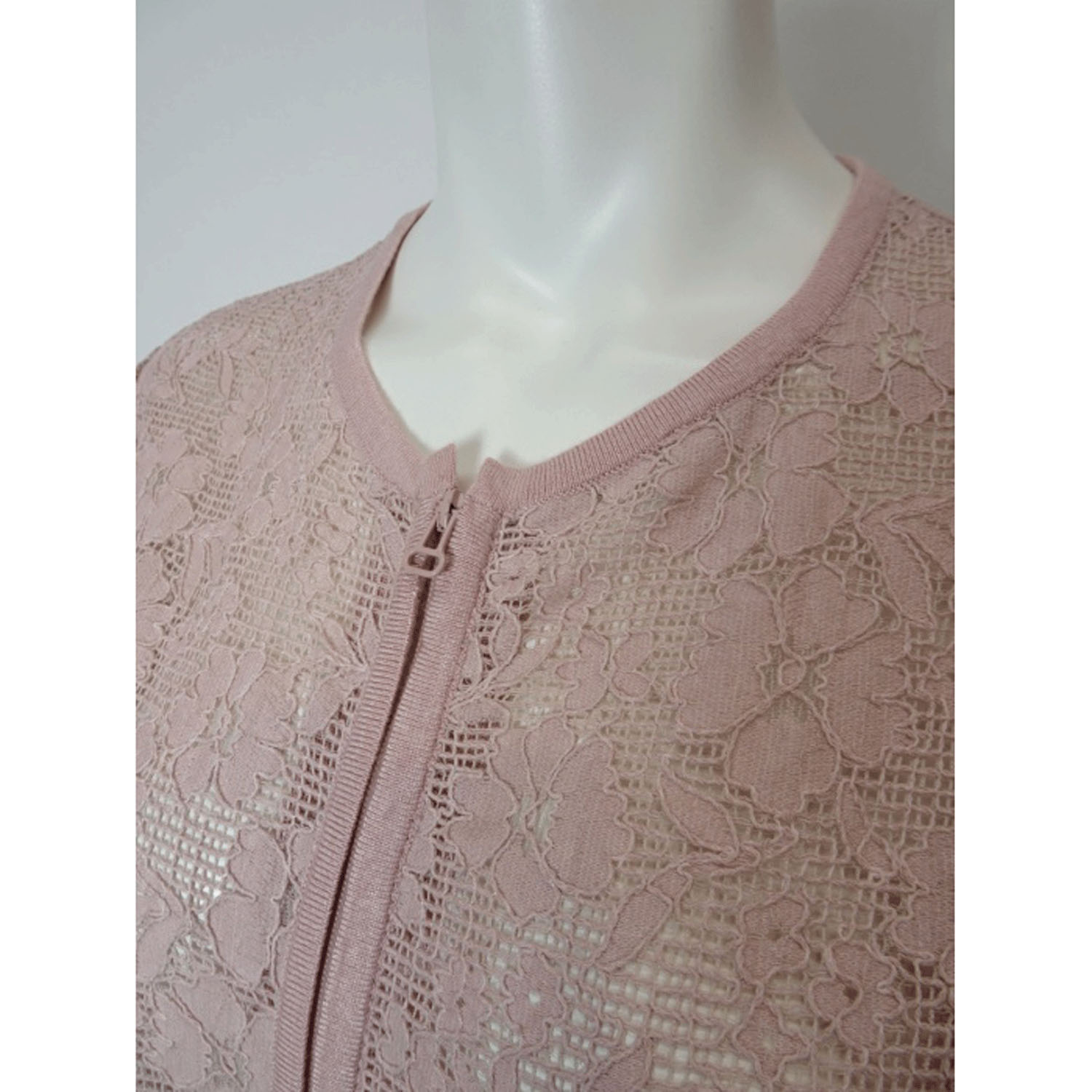 Super Beauty レース編みジップアップニットカーディガン - 画像17