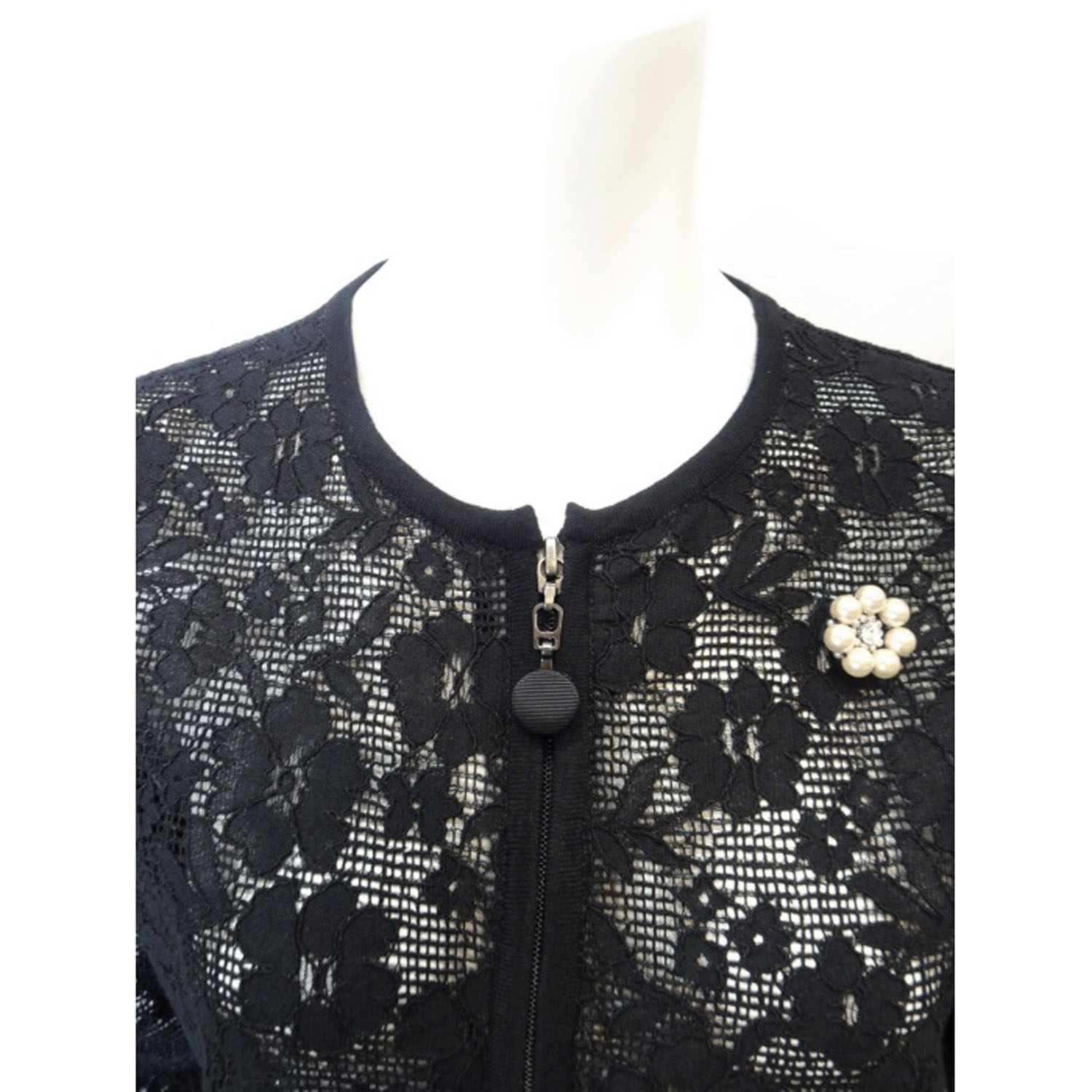 Super Beauty レース編みジップアップニットカーディガン - 画像6