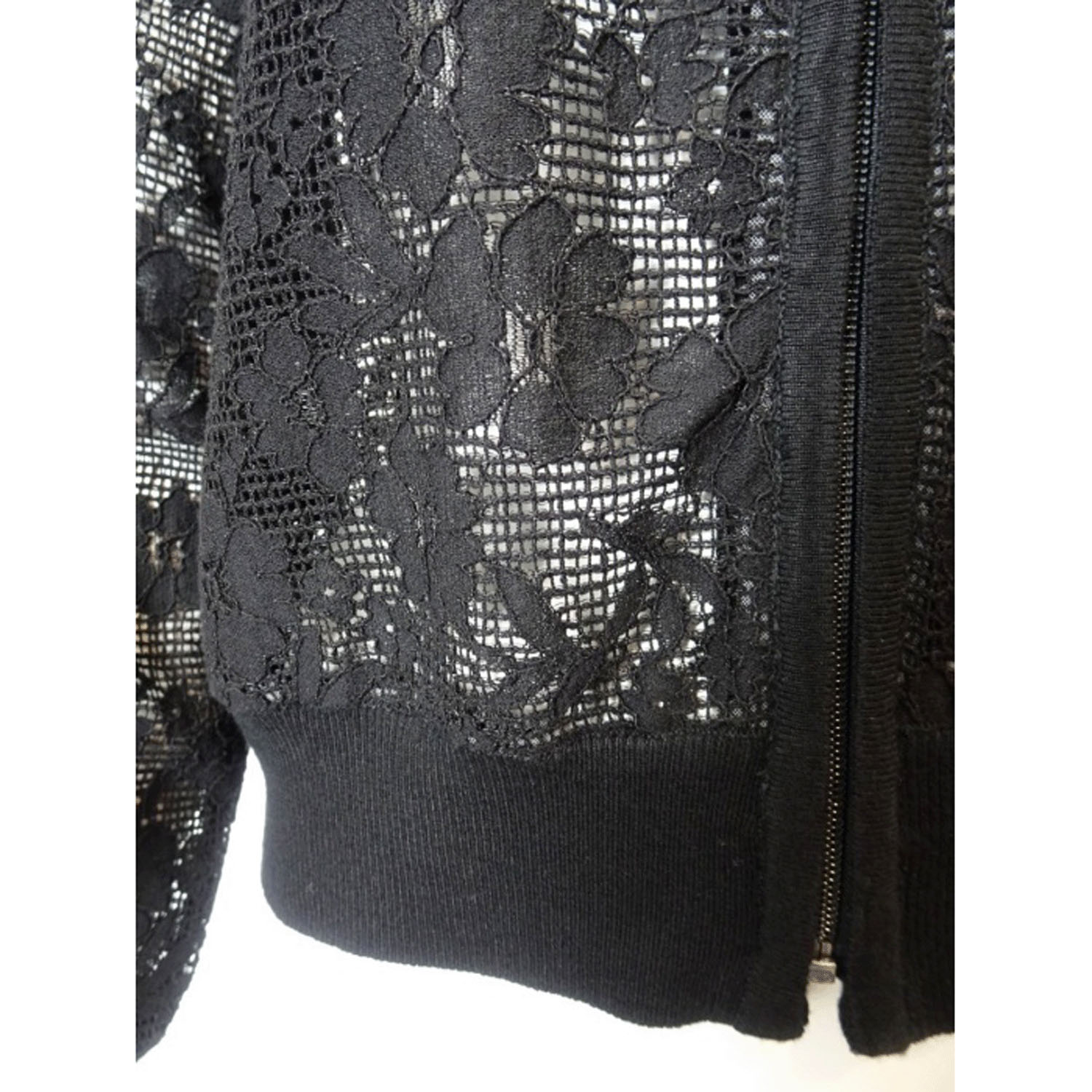 Super Beauty レース編みジップアップニットカーディガン - 画像7