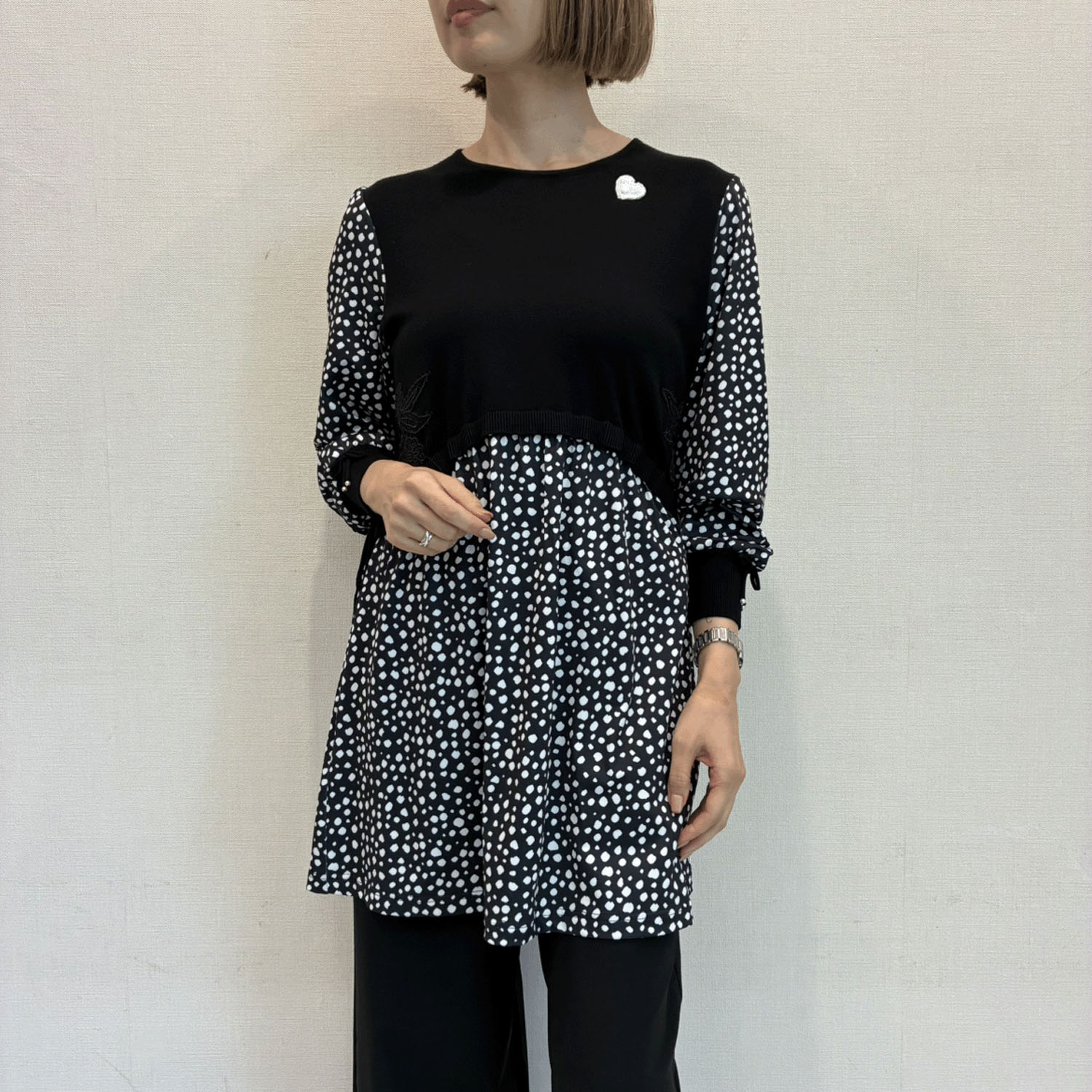 【Insta Live】Super Beauty 水玉柄異素材ドッキングチュニック - 画像3