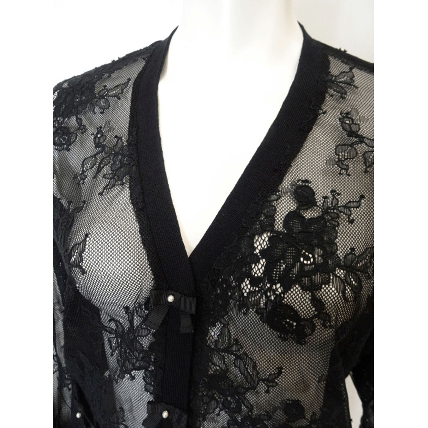 【4月上旬入荷予定】Super Beauty 透かしレース編みVネックニットカーディガン - 画像11