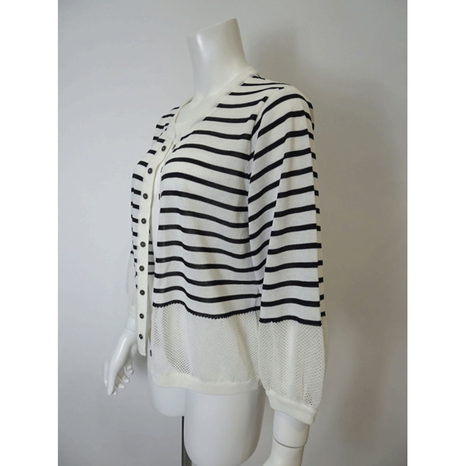 Super Beauty 袖バルーンデザインボーダー柄ニットカーディガン - 画像6