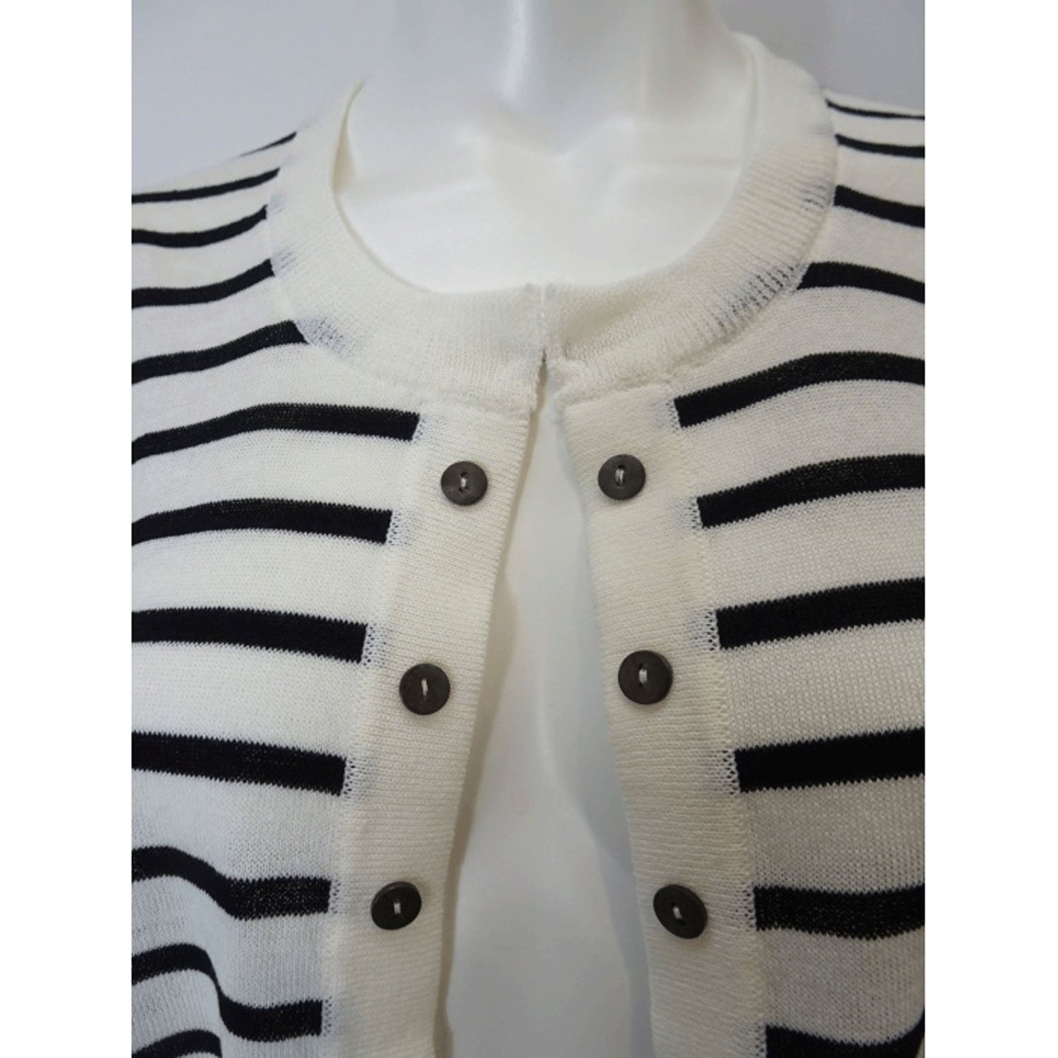 Super Beauty 袖バルーンデザインボーダー柄ニットカーディガン - 画像9