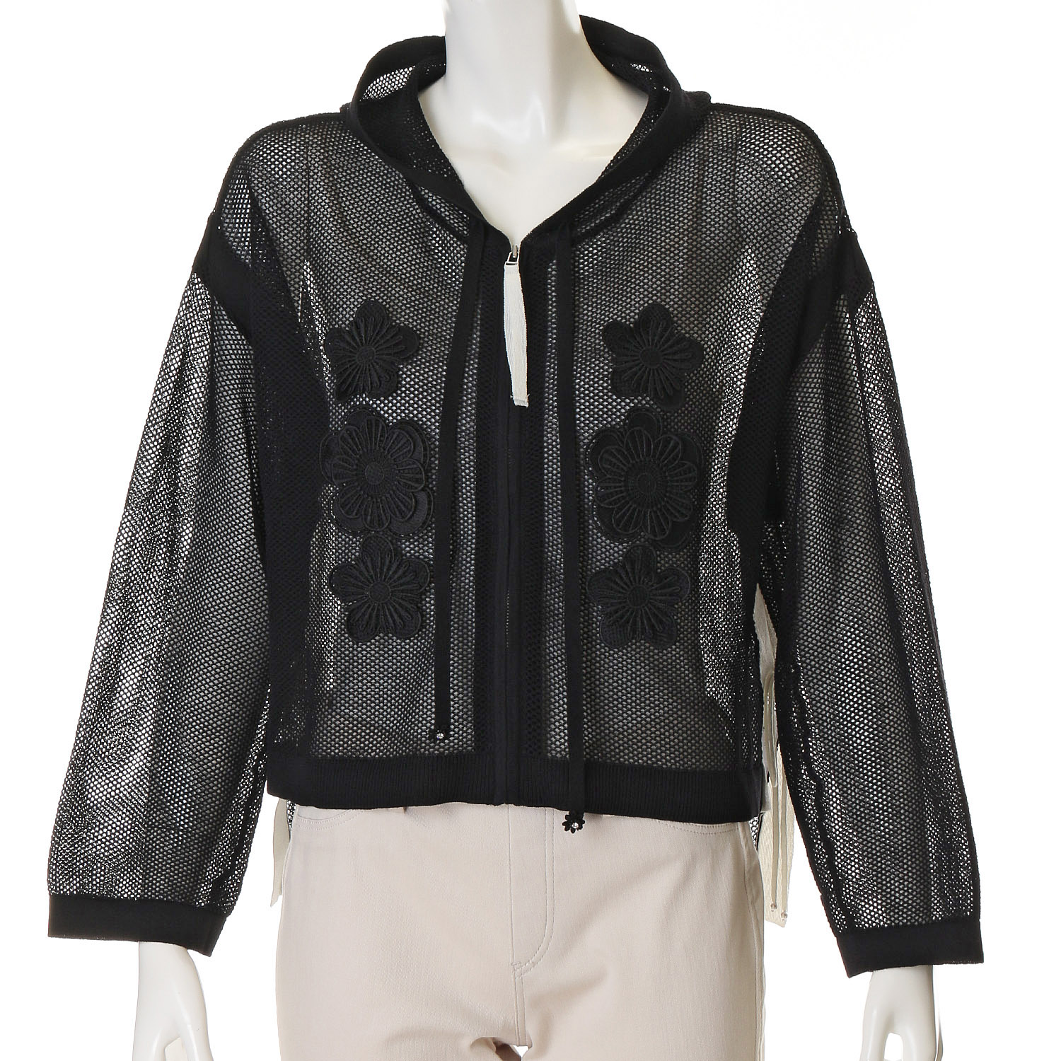 Super Beauty 花モチーフ付透かし編みニットパーカー - 画像5