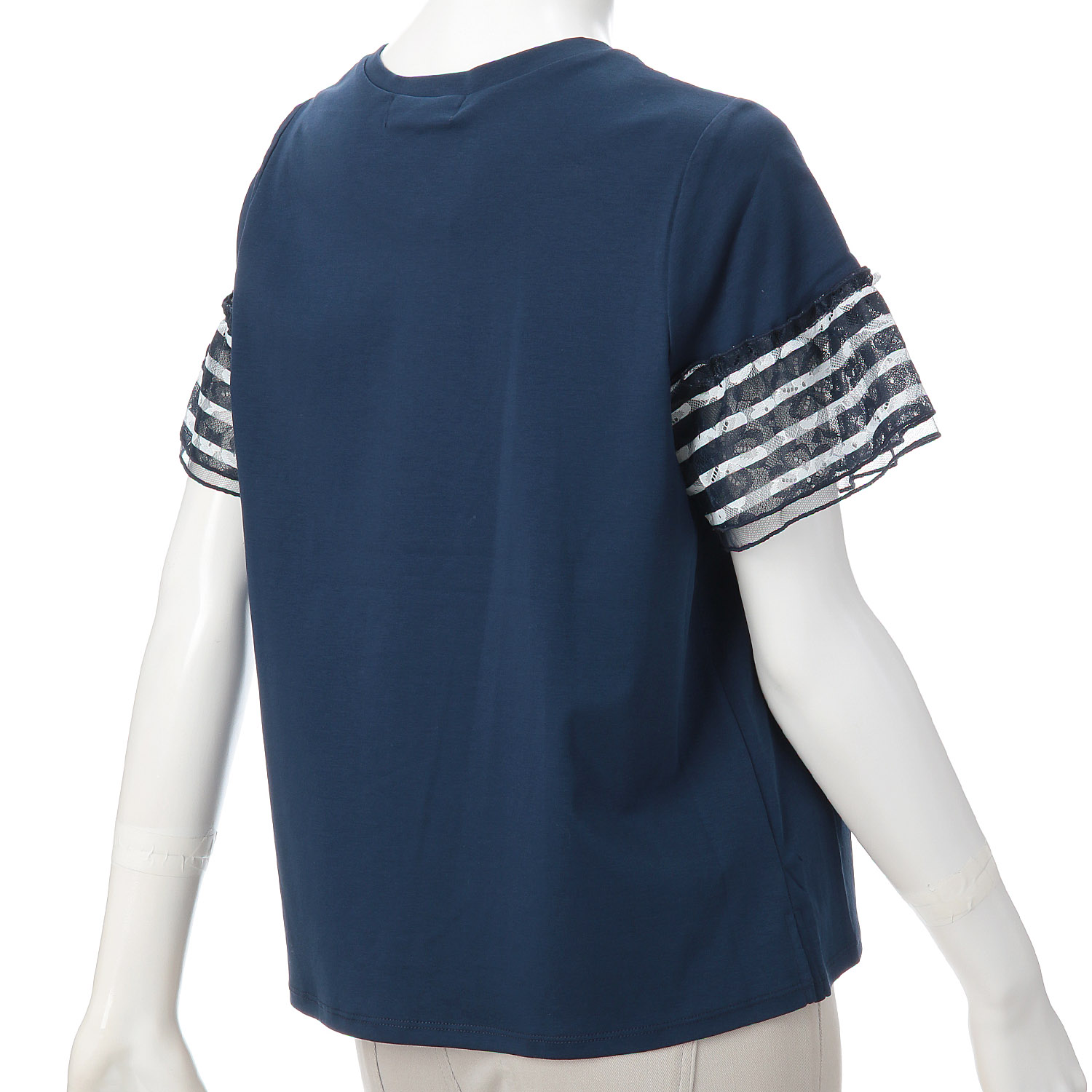 【3月下旬入荷予定】Super Beauty 胸元花刺しゅう袖ボーダー柄フリルTシャツ - 画像15