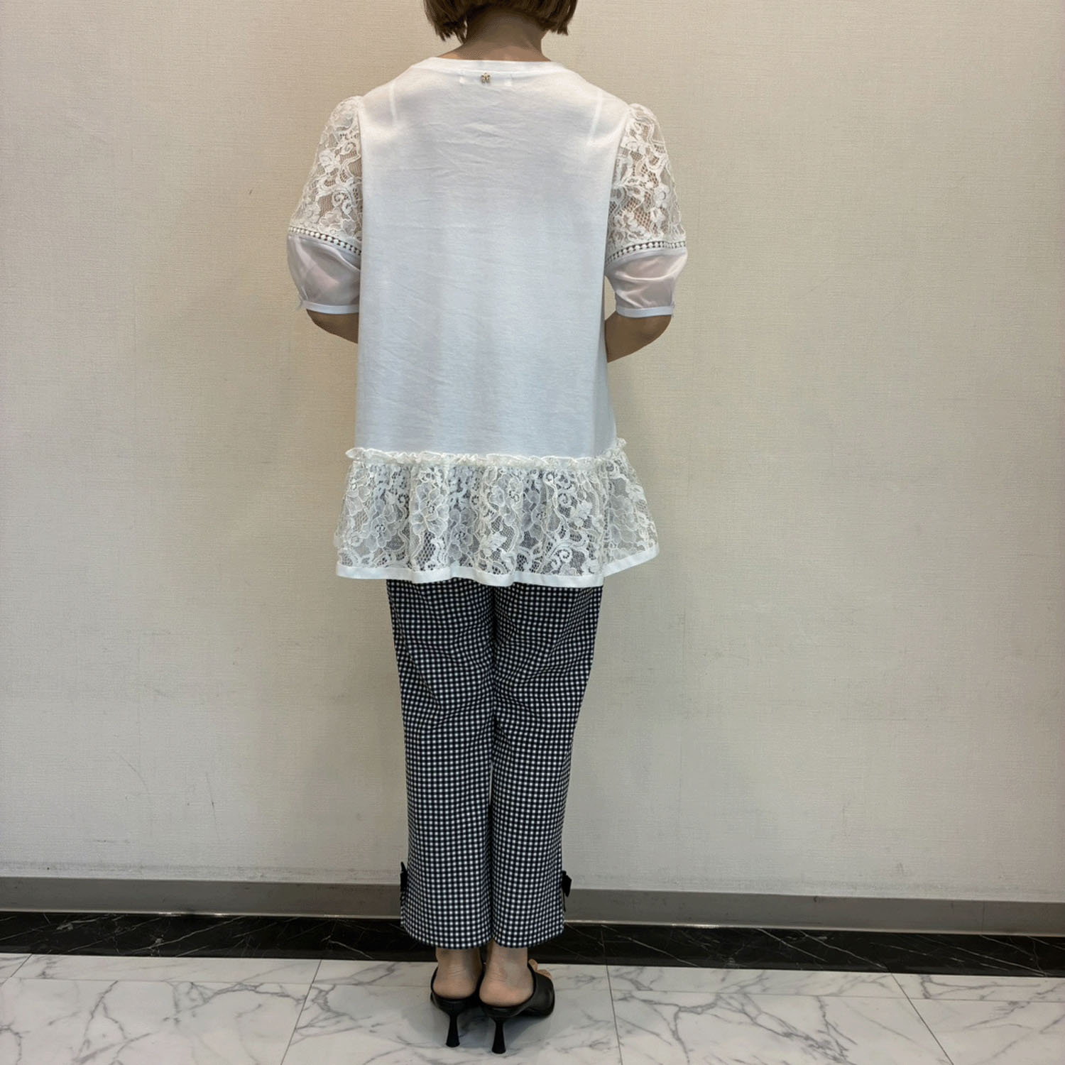 【4月中旬入荷予定】Super Beauty 胸元Parisモチーフプリント レース切替×パフ袖ロングTシャツ - 画像10