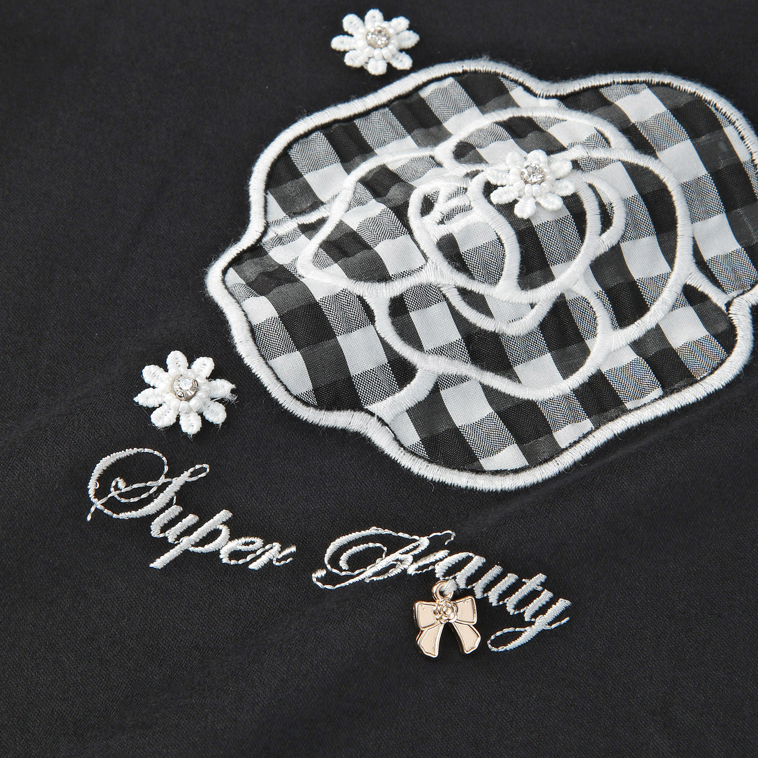 Super Beauty 胸元×袖ギンガムチェック柄使いTシャツ - 画像4