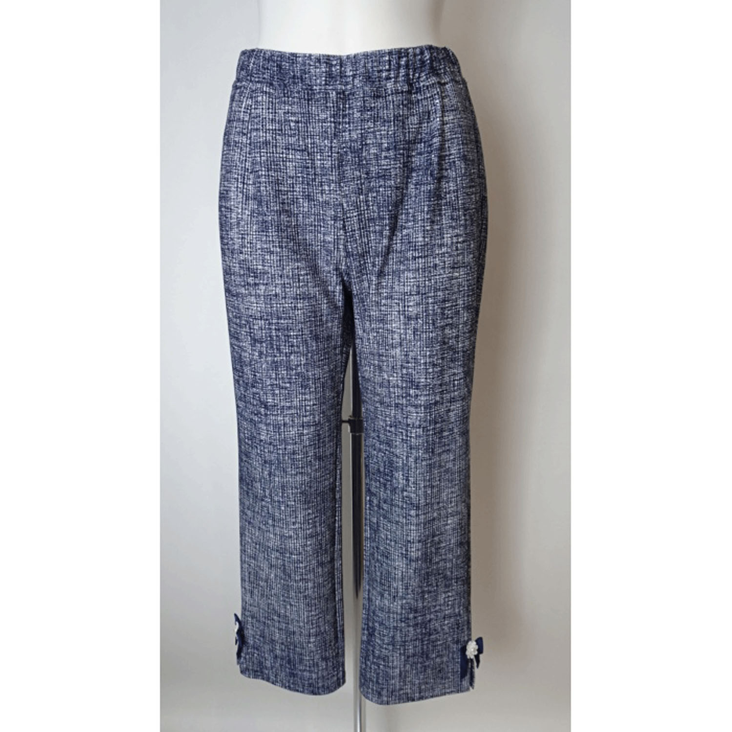 Super Beauty リボン×花モチーフ付サイドスリットチェック柄パンツ - 画像9