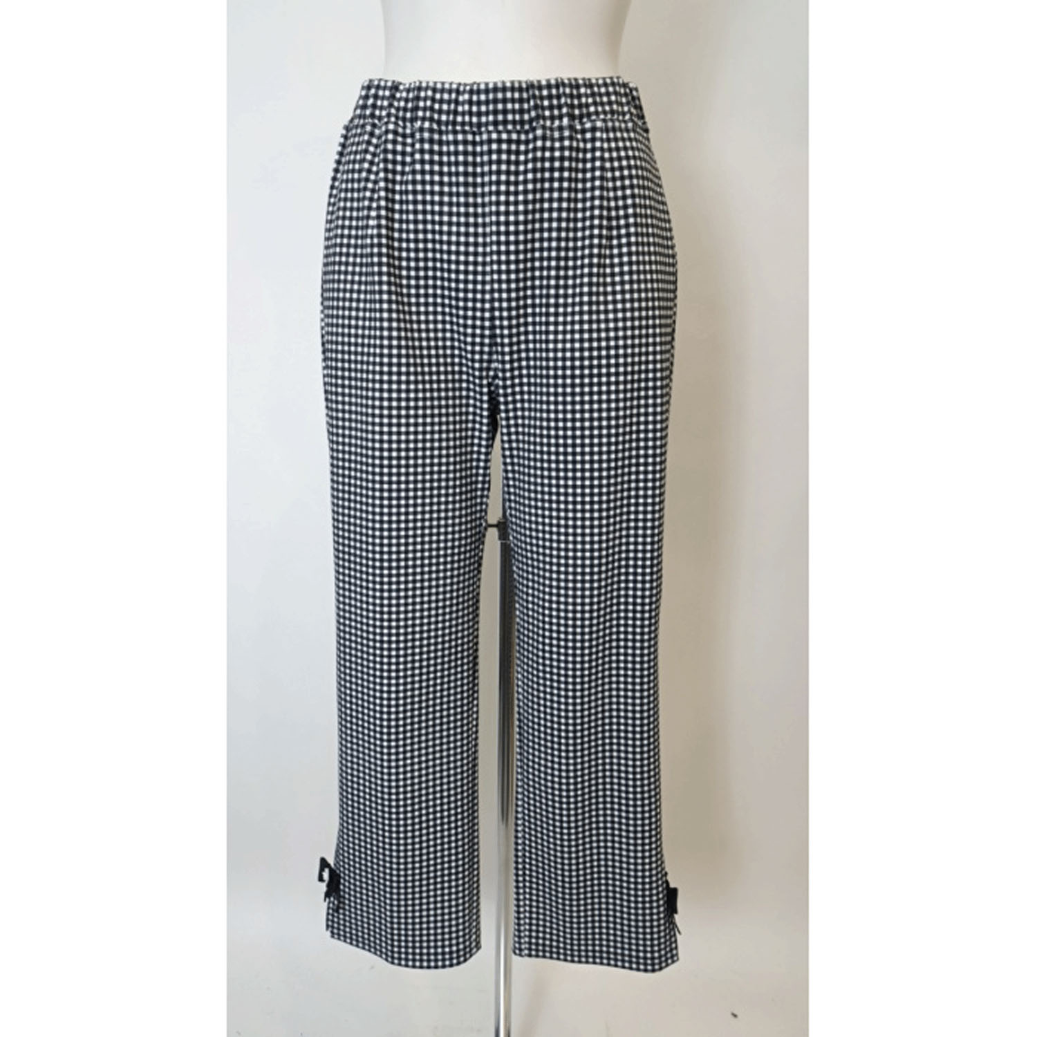 【4月中旬入荷予定】Super Beauty リボン×花モチーフ付サイドスリットギンガムチェック素材パンツ - 画像11