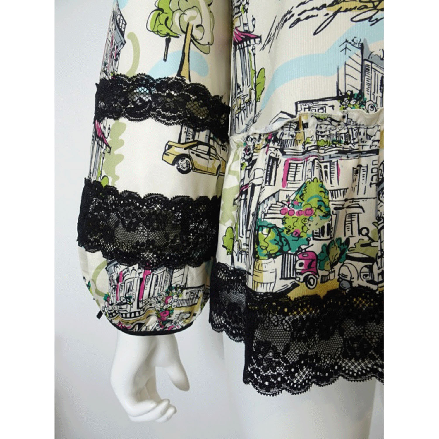 Super Beauty 街並み風景プリントパフスリーブカットソー - 画像16