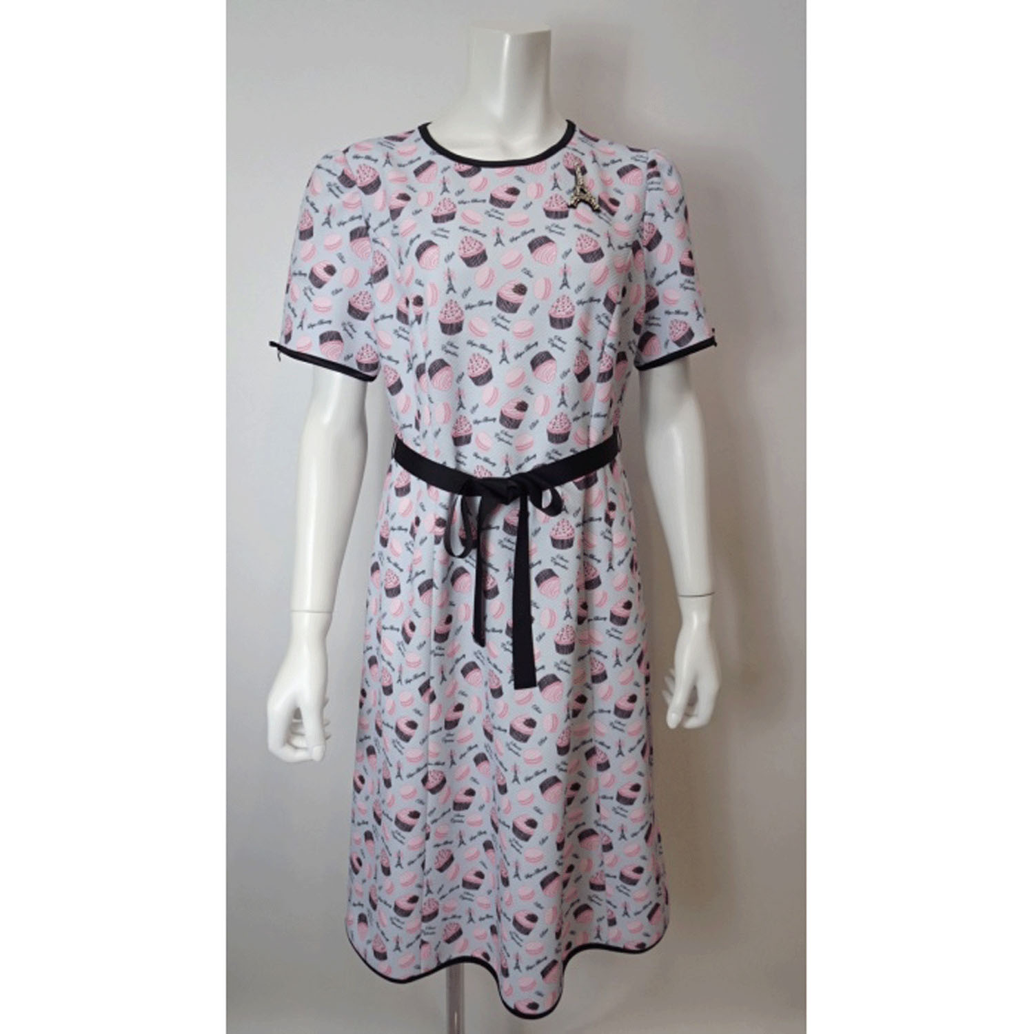 【Insta Live】Super Beauty エッフェル塔モチーフ付スイーツ柄プリント半袖ワンピース - 画像9