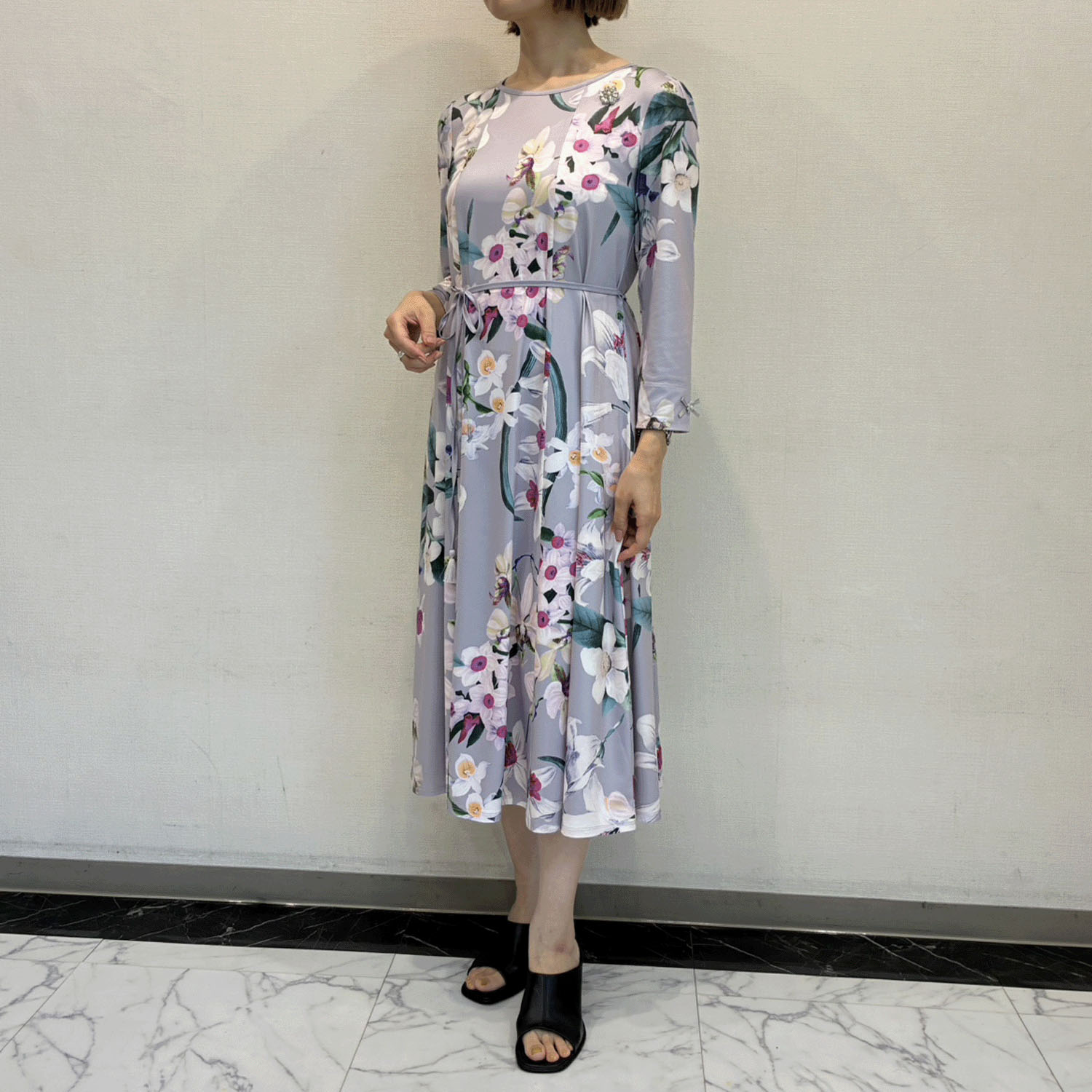 Super Beauty 大花プリント七分袖ワンピース - 画像3