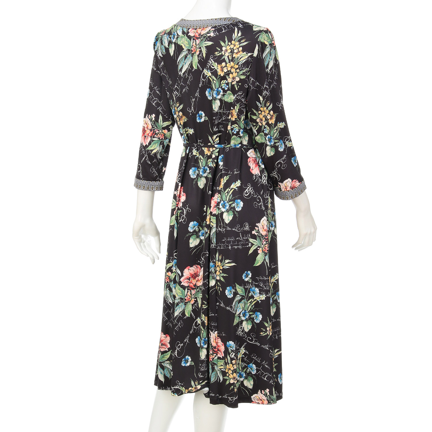 Super Beauty 胸元スリット入り多色使いジャージ素材七分袖ワンピース - 画像3