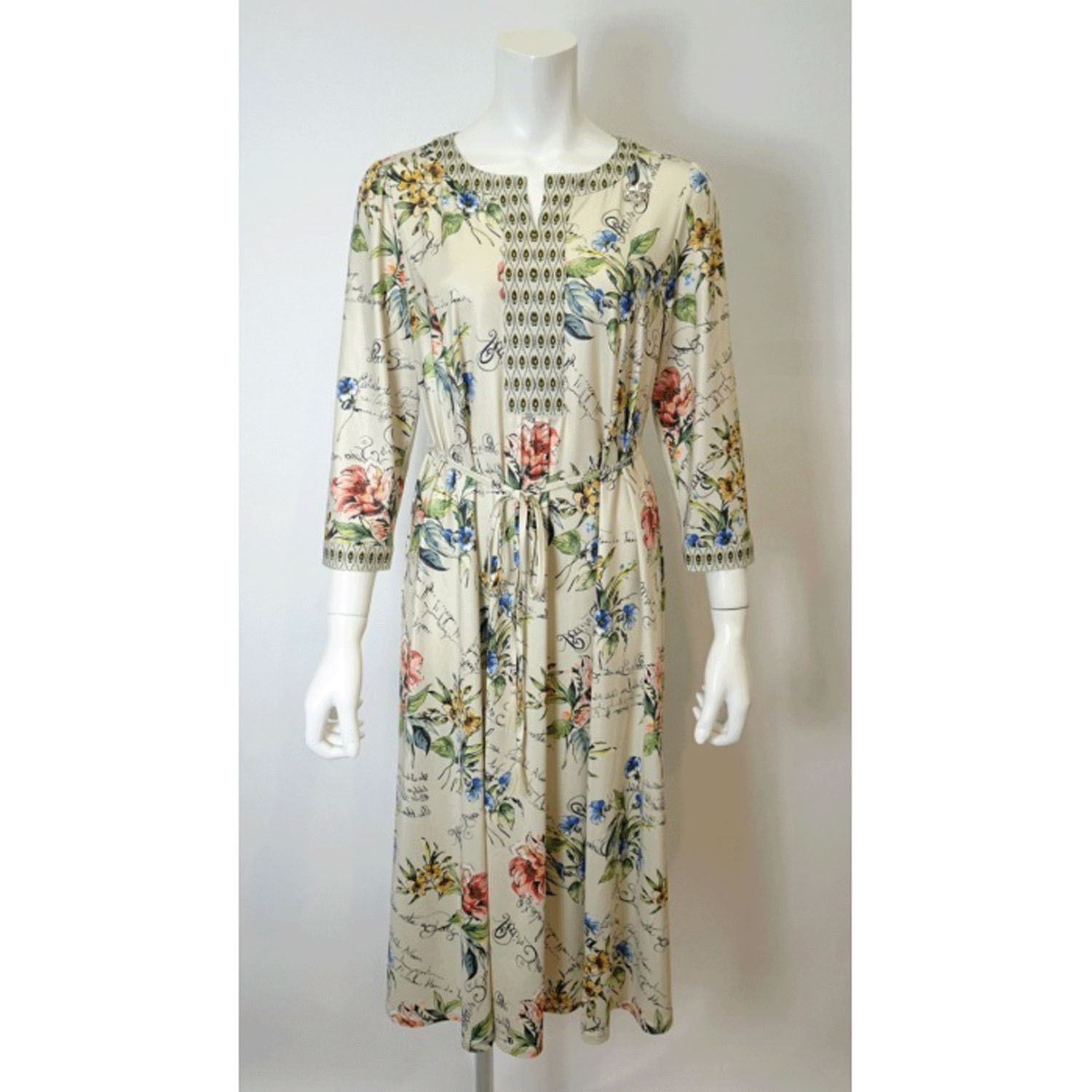 Super Beauty 胸元スリット入り多色使いジャージ素材七分袖ワンピース