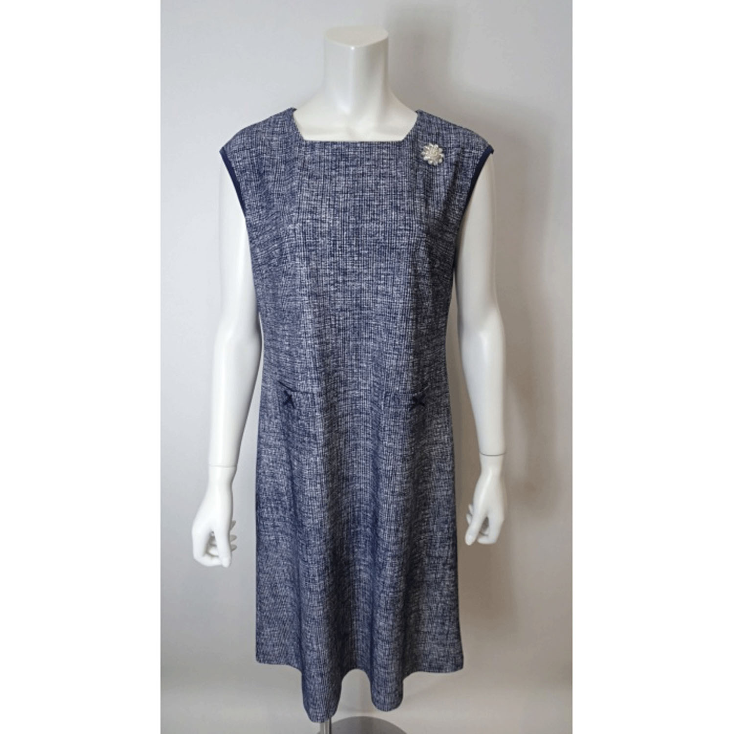 Super Beauty 転写プリント格子チェック柄スクエアネックフレンチスリーブワンピース - 画像7