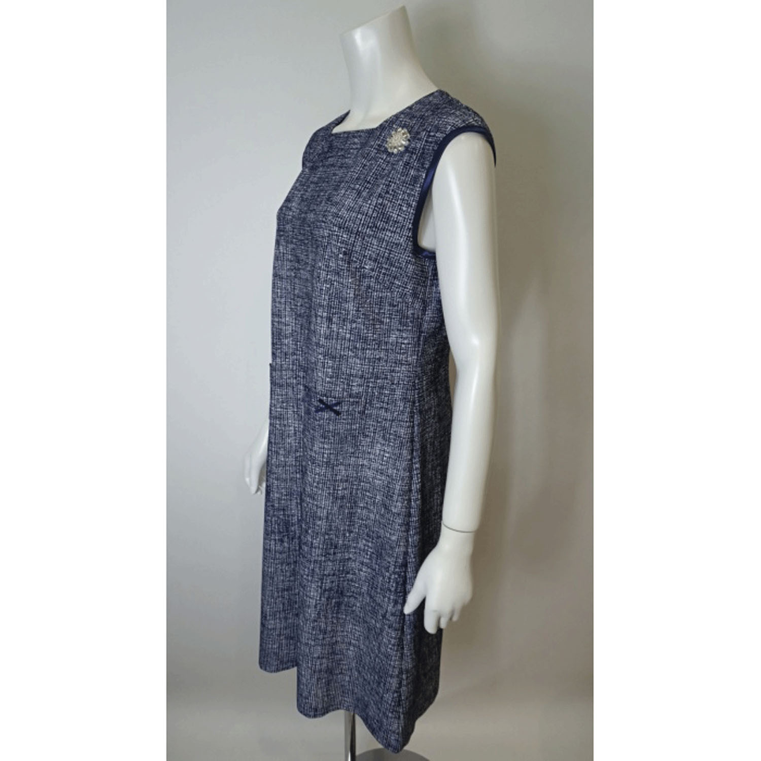 Super Beauty 転写プリント格子チェック柄スクエアネックフレンチスリーブワンピース - 画像8