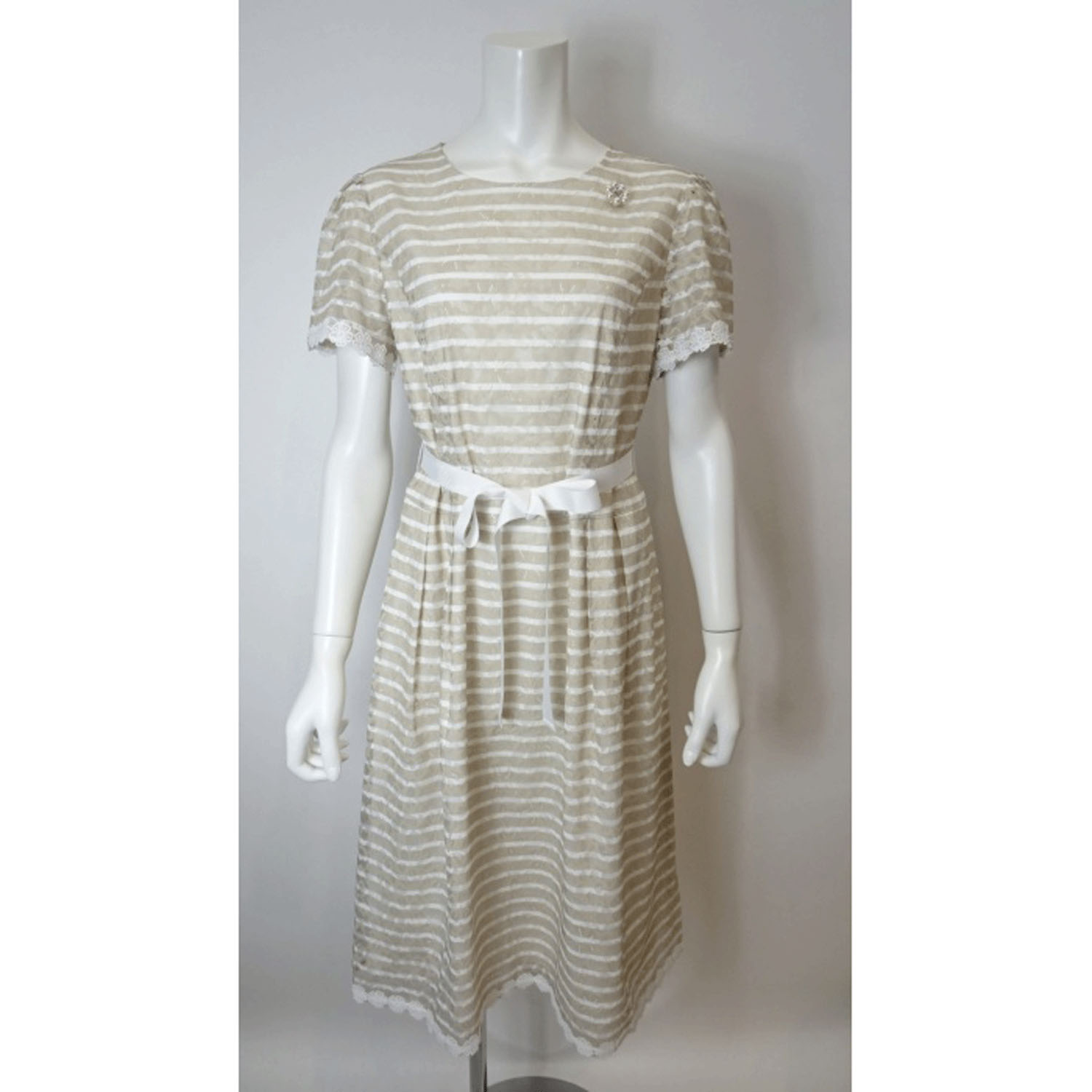 Super Beauty ボーダープリントレース素材半袖ワンピース - 画像2