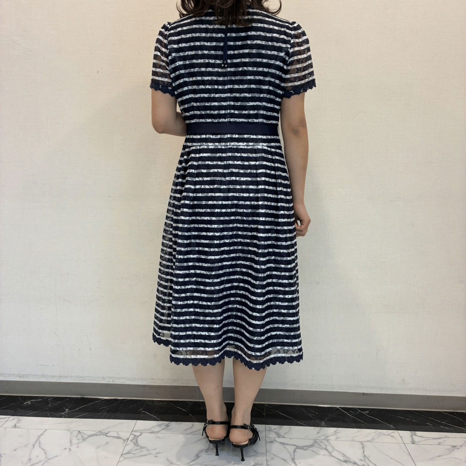 【3月下旬入荷予定】Super Beauty ボーダープリントレース素材半袖ワンピース - 画像11