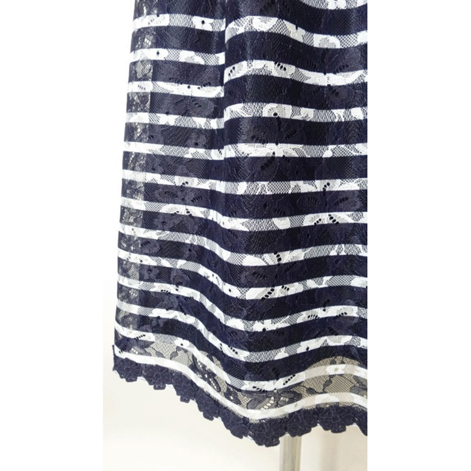 Super Beauty ボーダープリントレース素材半袖ワンピース - 画像19