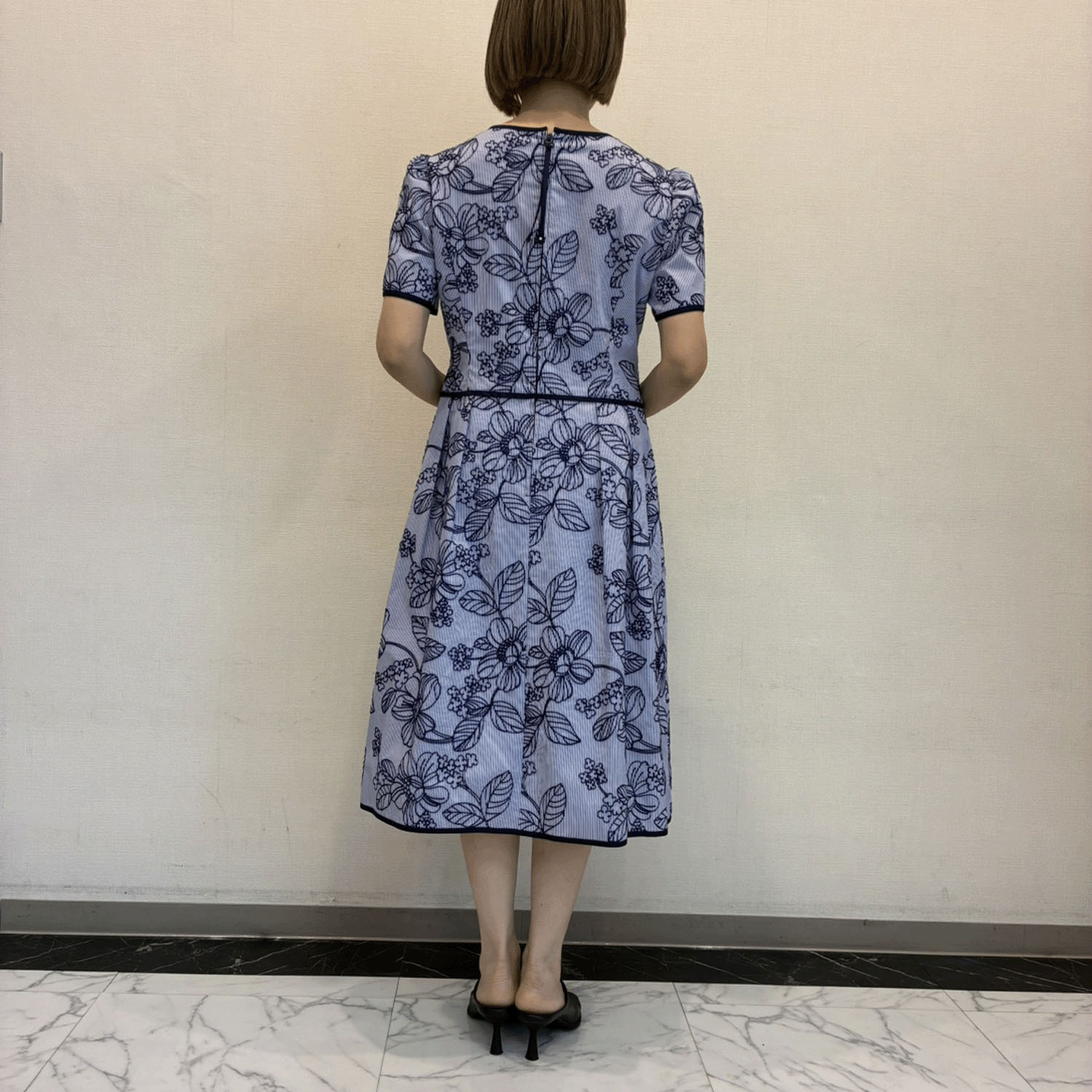 【4月中旬入荷予定】Super Beauty ストライプ柄×花フロッキープリント半袖ワンピース - 画像5