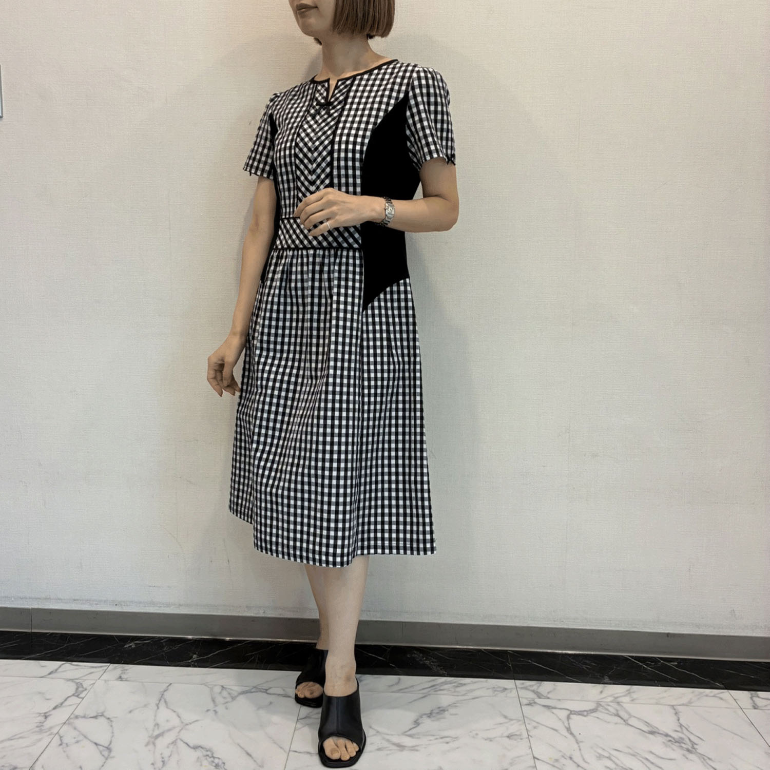 【3月下旬入荷予定】Super Beauty ギンガムチェック柄切替ワンピース - 画像3