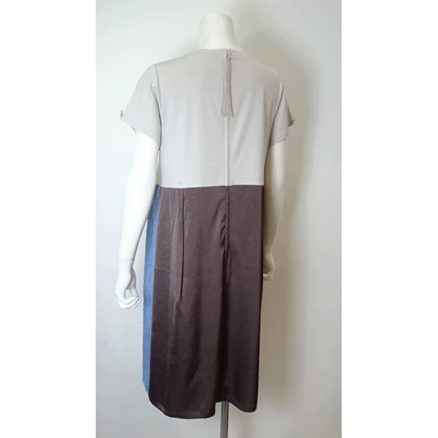 Super Beauty 異素材配色アシンメトリー切替ワンピース - 画像15