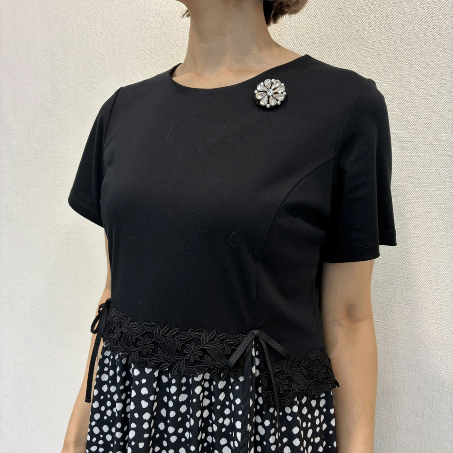 【4月初旬入荷予定】Super Beauty ウェストレース使い水玉切替ワンピース - 画像6