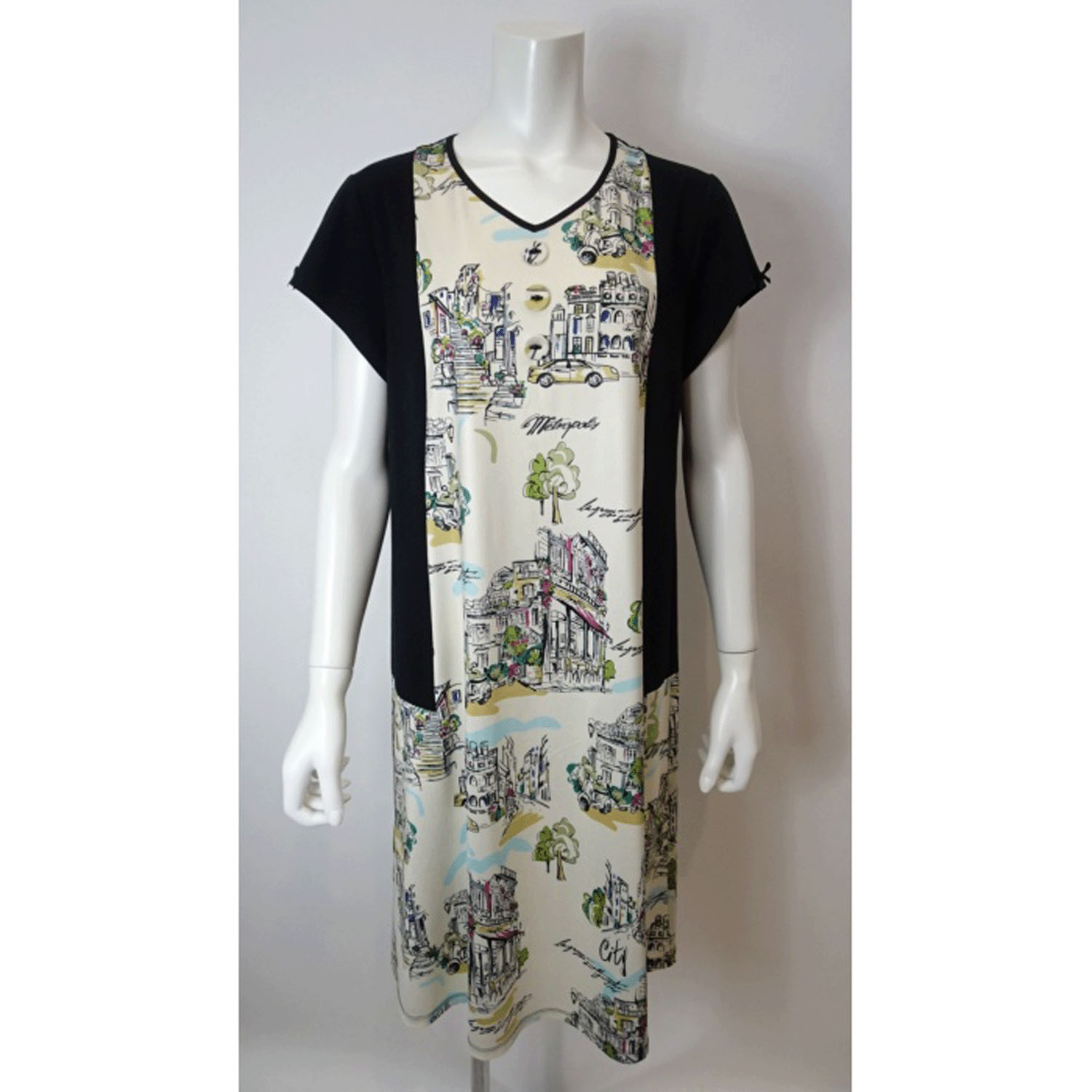 【4月下旬入荷予定】Super Beauty 街並み風景プリントVネック半袖ワンピース - 画像13