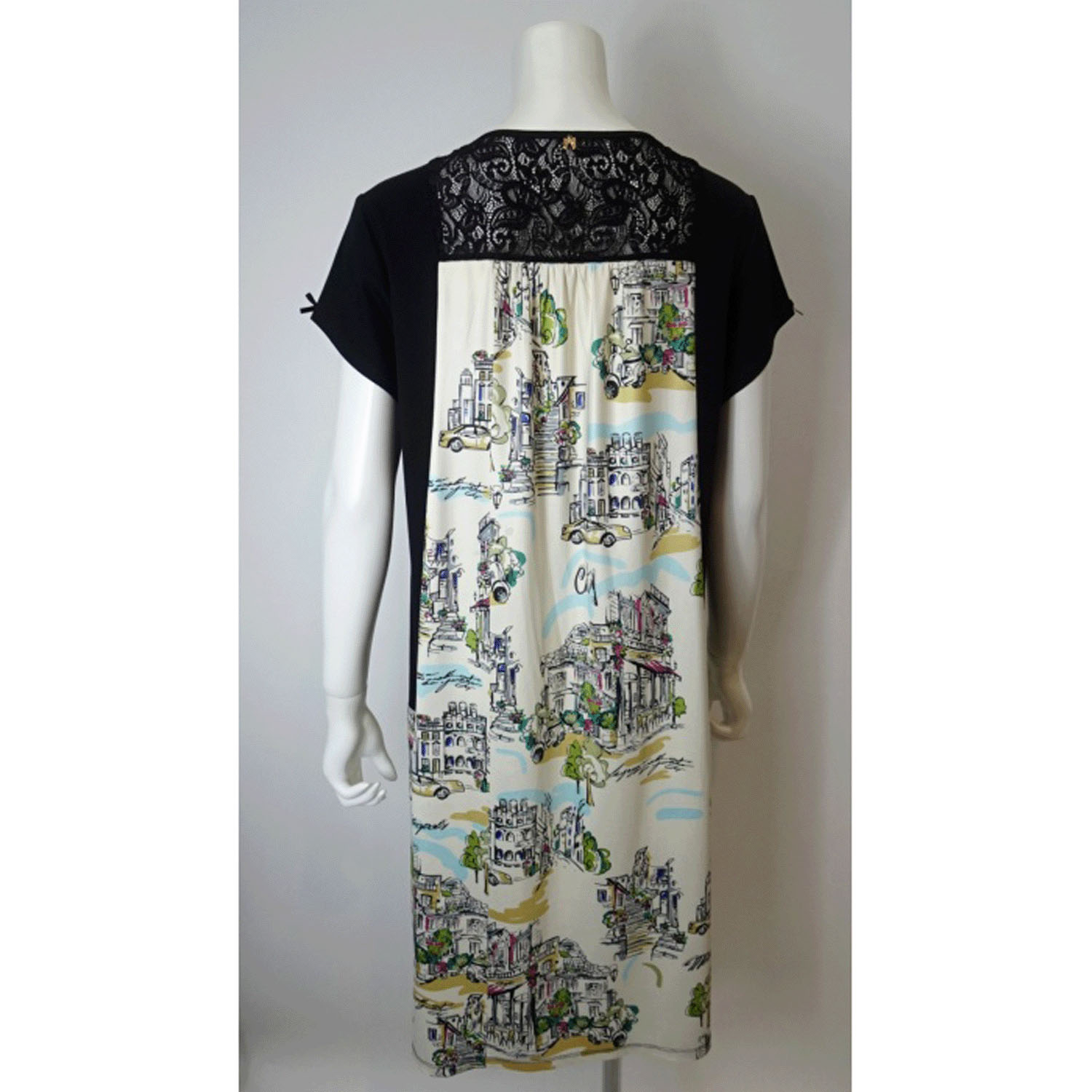 【4月下旬入荷予定】Super Beauty 街並み風景プリントVネック半袖ワンピース - 画像15