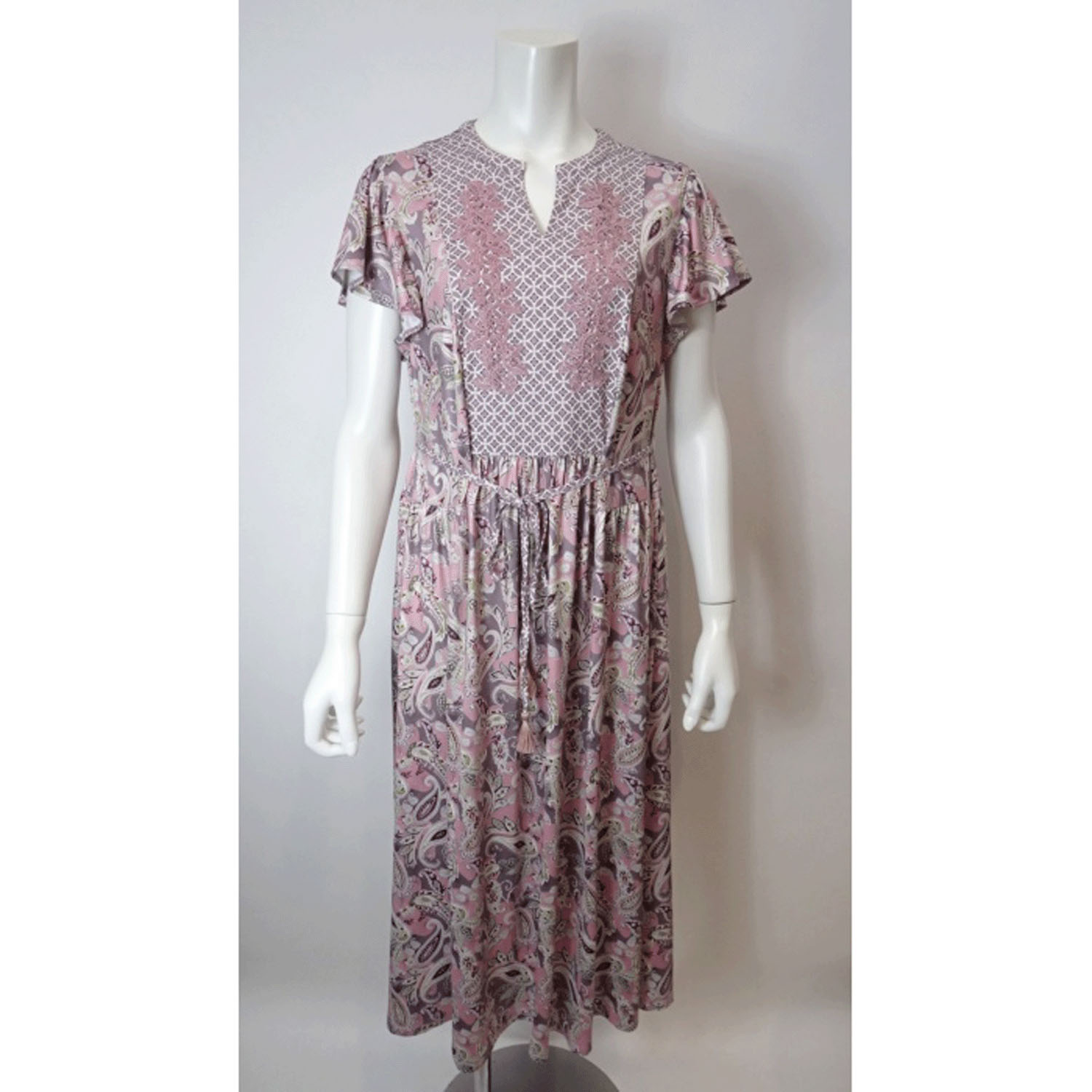 【4月下旬入荷予定】Super Beauty 胸元レース×スリット入りペイズリー柄切替ワンピース - 画像7