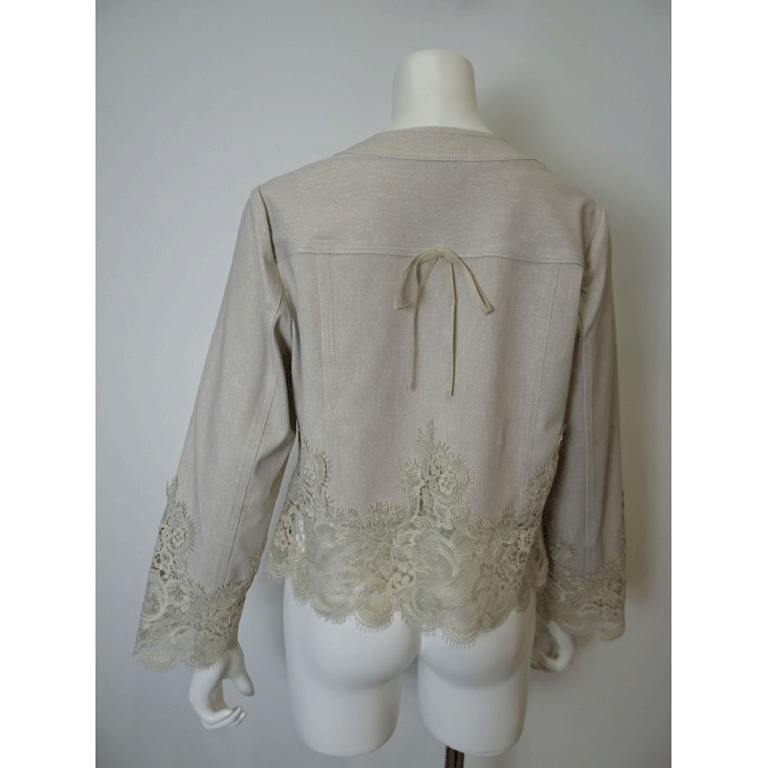 Super Beauty 裾レース切替転写素材ノーカラージャケット - 画像4