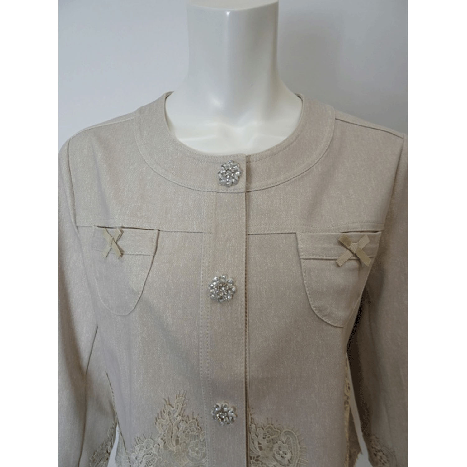 【2月下旬入荷予定】Super Beauty 裾レース切替転写素材ノーカラージャケット - 画像5