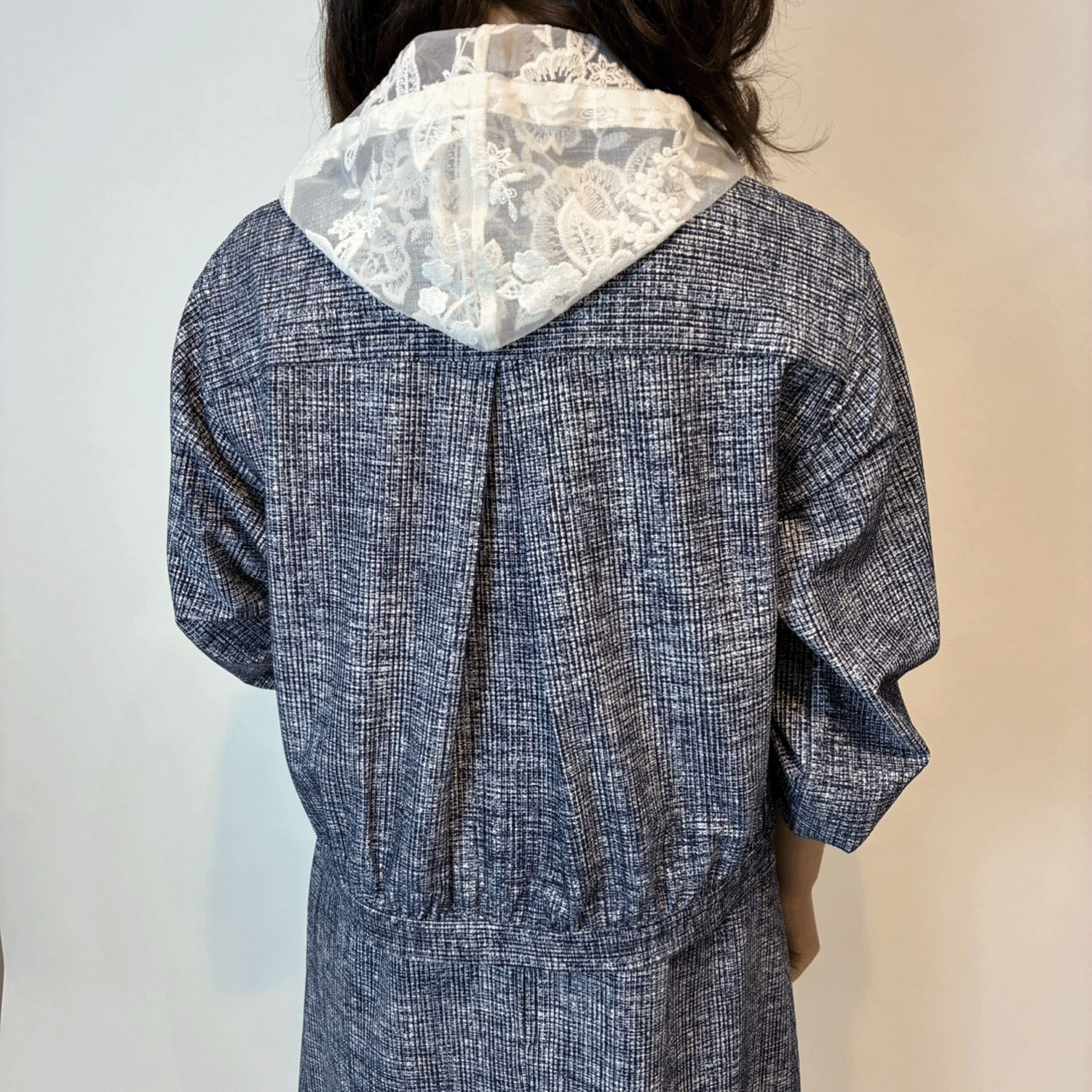 Super Beauty ジュエルボタン格子チェック柄プリント フード着脱式ジャケット - 画像6