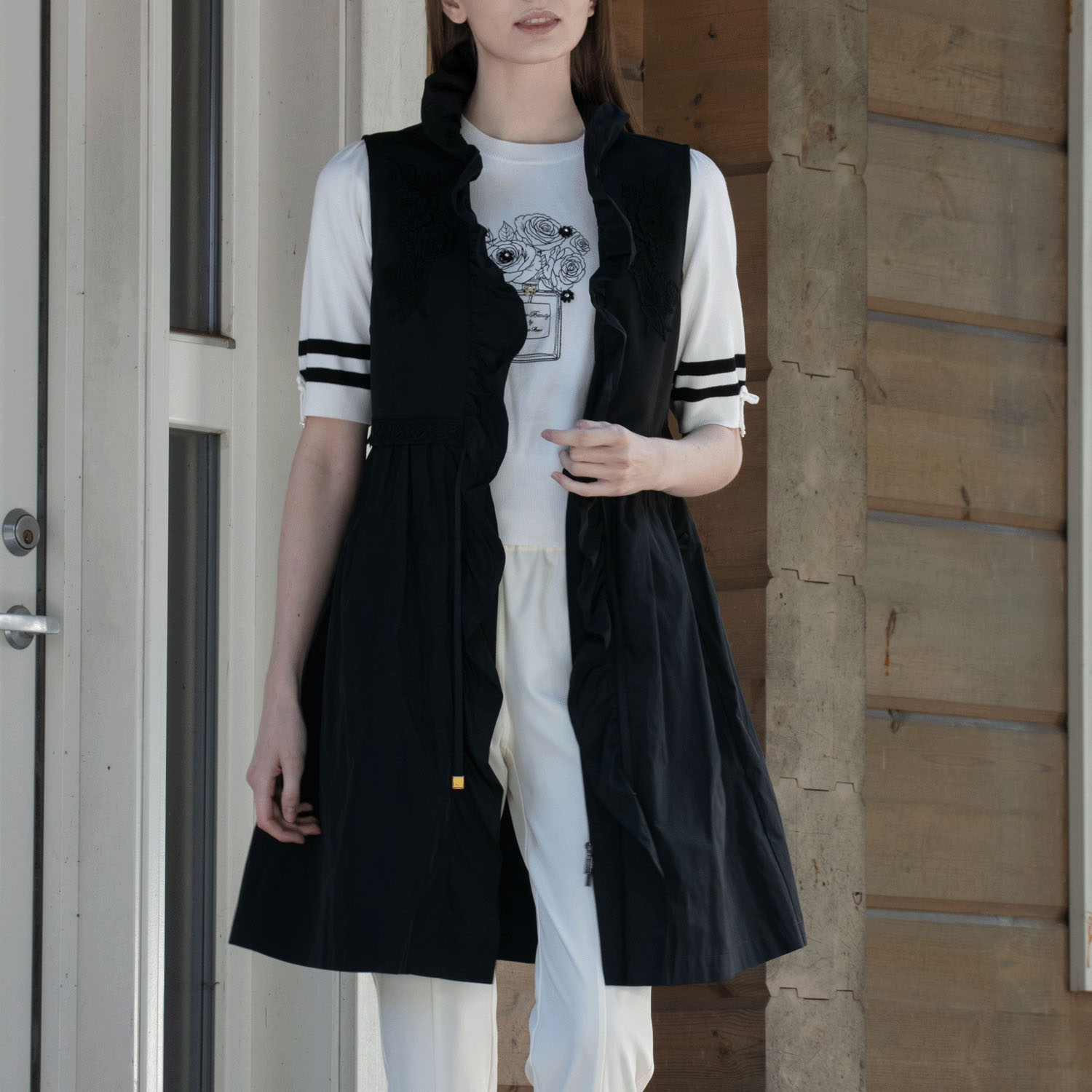 Super Beauty タフタ素材フリル切替ロングジレ - 画像7