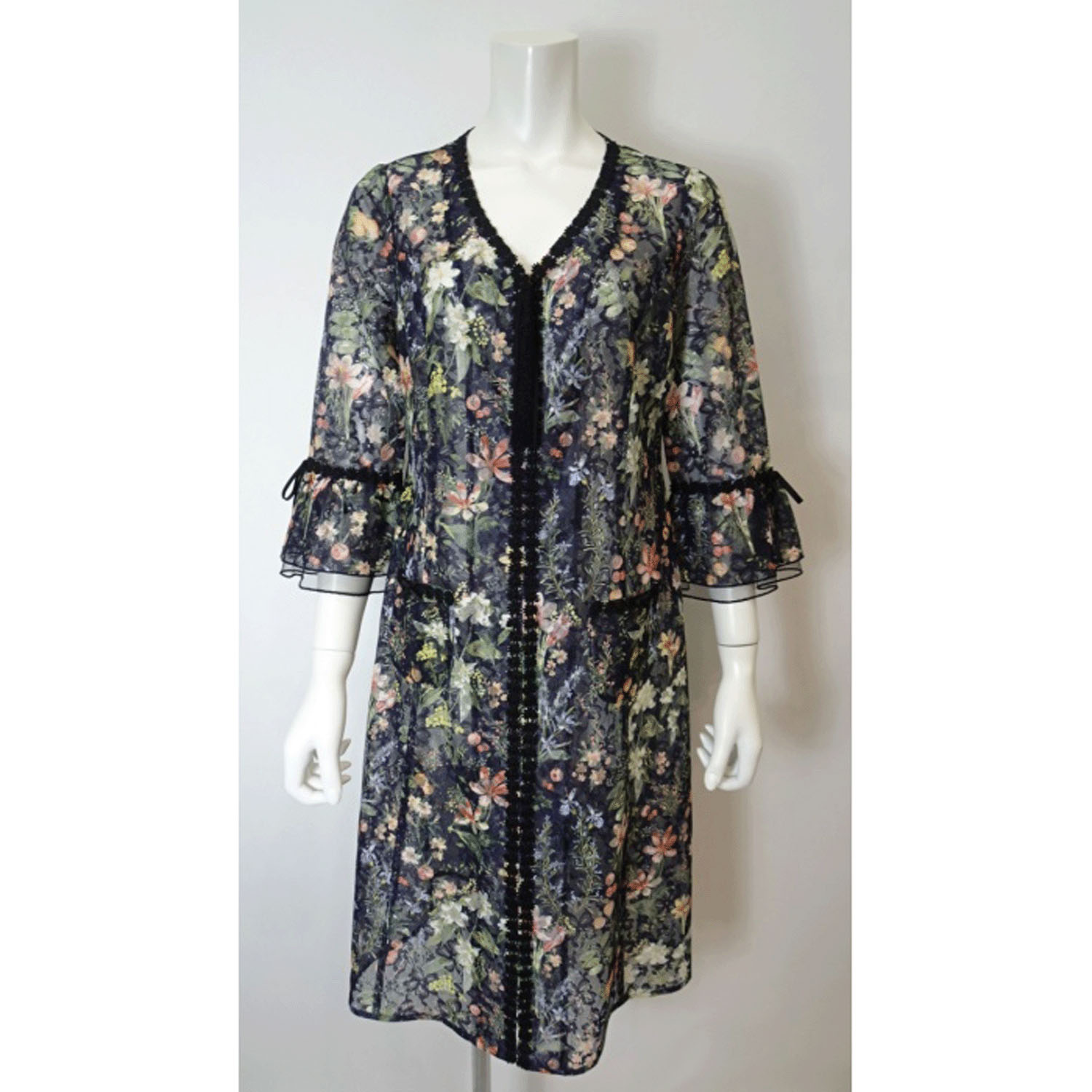 Super Beauty レース素材フラワープリントV開きジャケット - 画像7