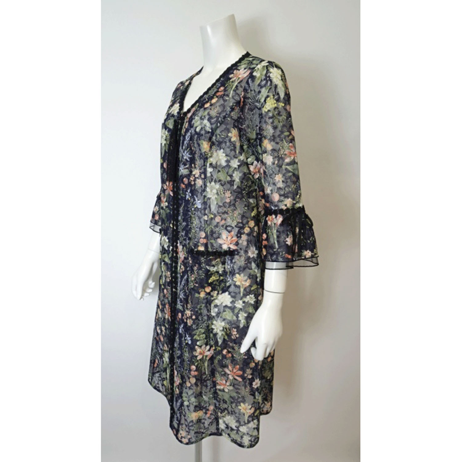 Super Beauty レース素材フラワープリントV開きジャケット - 画像8