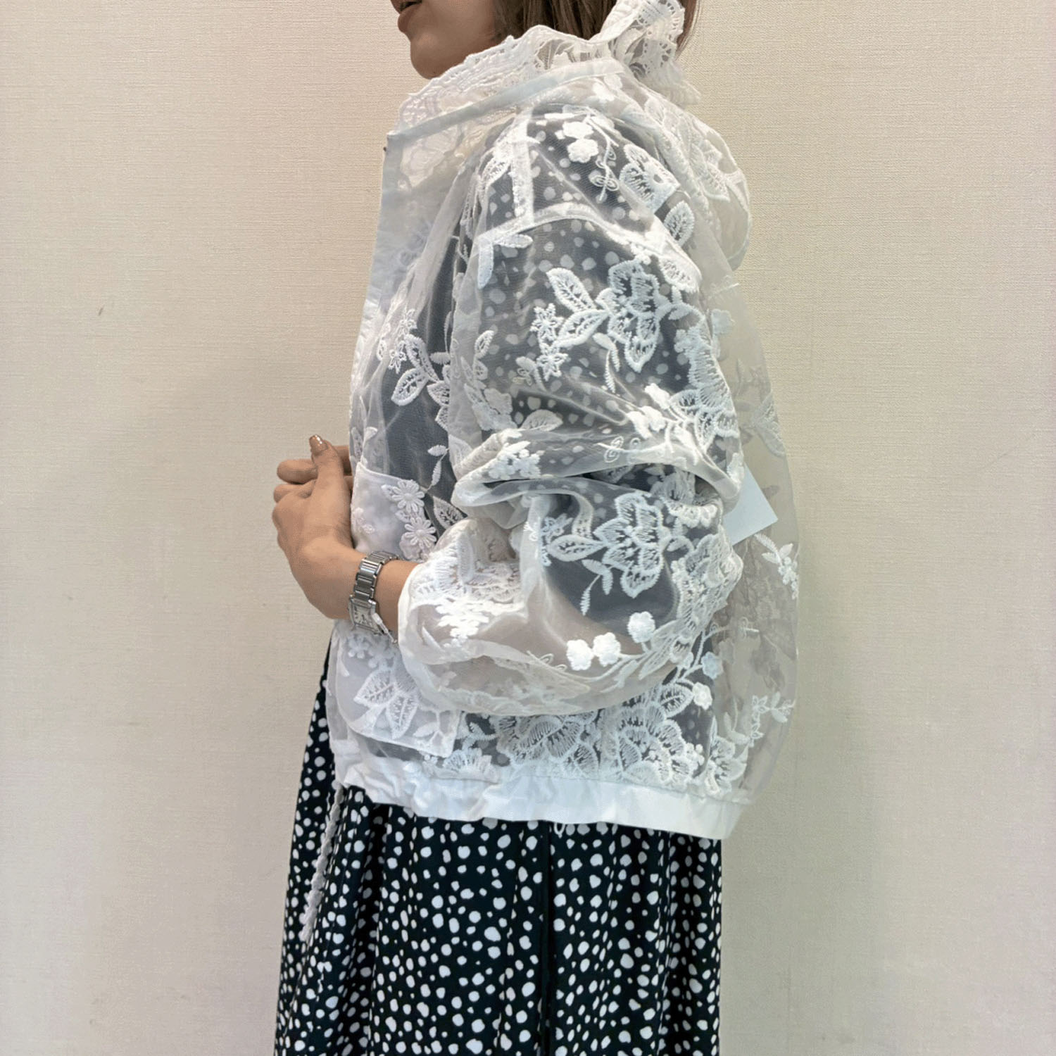 Super Beauty レース花モチーフ×刺しゅう入りジップアップジャケット - 画像4