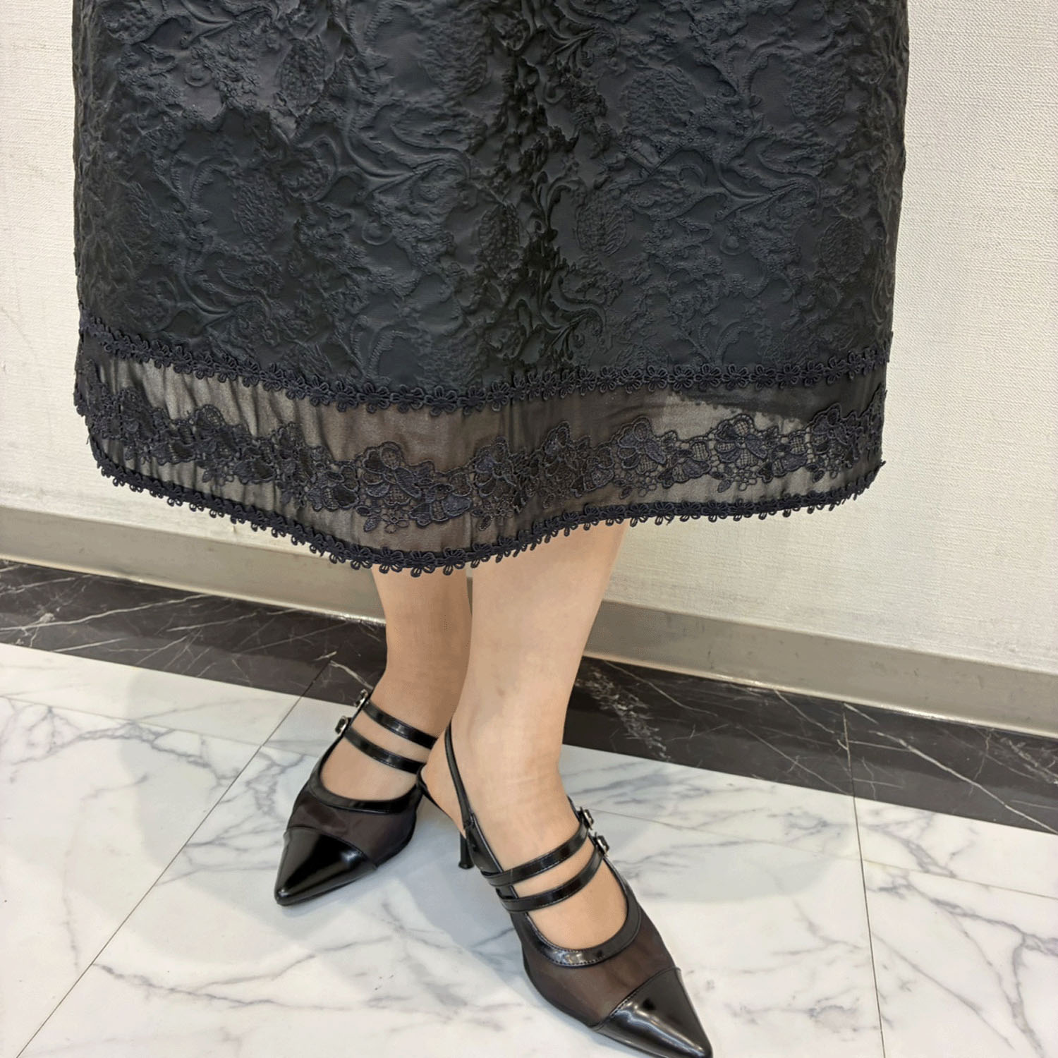 【Insta Live】Super Beauty 裾切り替えジャガード織タックデザインスカート - 画像4