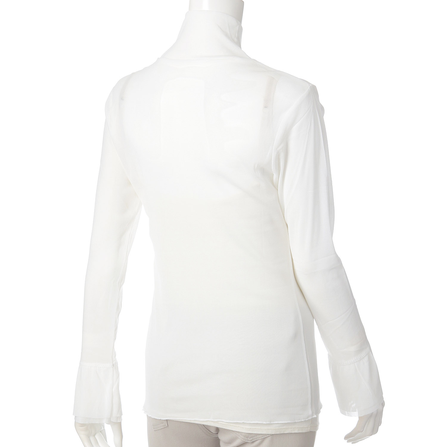 Super Beauty 袖先リボン使いハイネックパワーネットトップス - 画像2