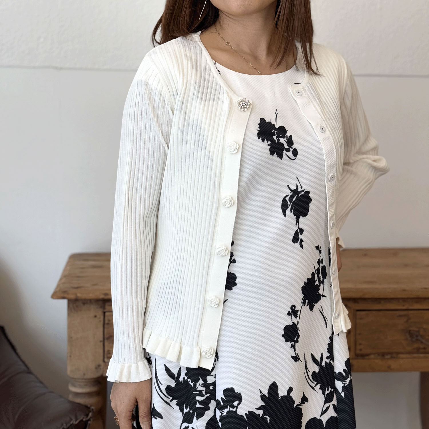 【LIVE ARCHIVE】Super Beauty 裾フリルリブ編みニットカーディガン - 画像2