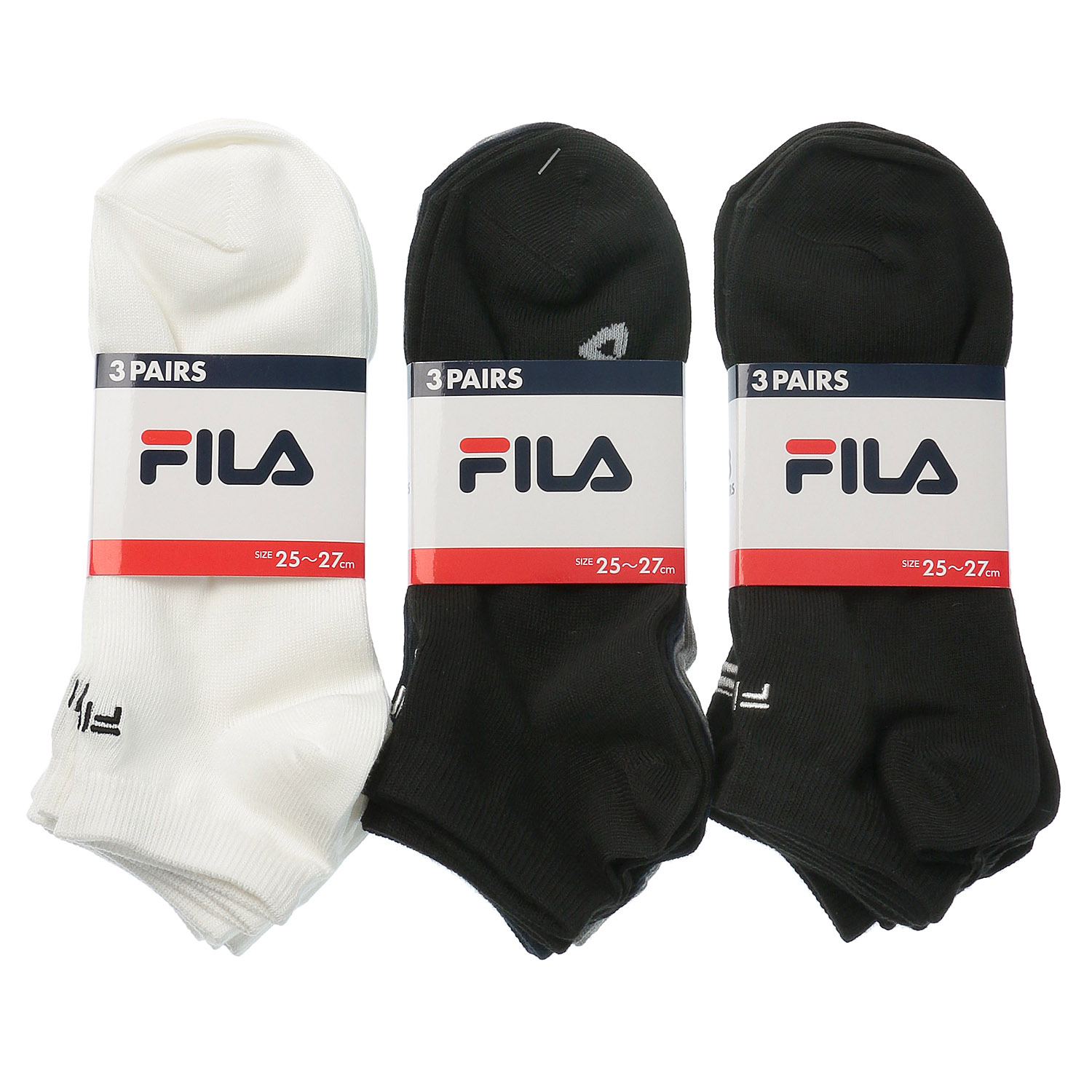 FILA 3足組スニーカー丈刺繍ソックス 紳士 - 画像1