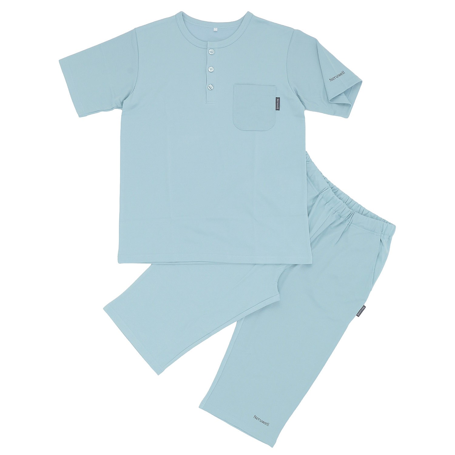 Neruwell（ネルウェル）紳士 ダンボール無地 ヘンリーネック半袖6分丈パンツセットアップ - 画像3