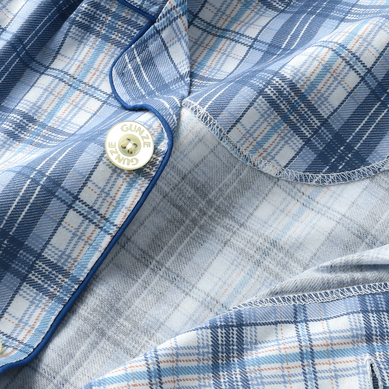 GUNZE 京都捺染 長袖長パンツパジャマ 格子柄M／L - 画像3