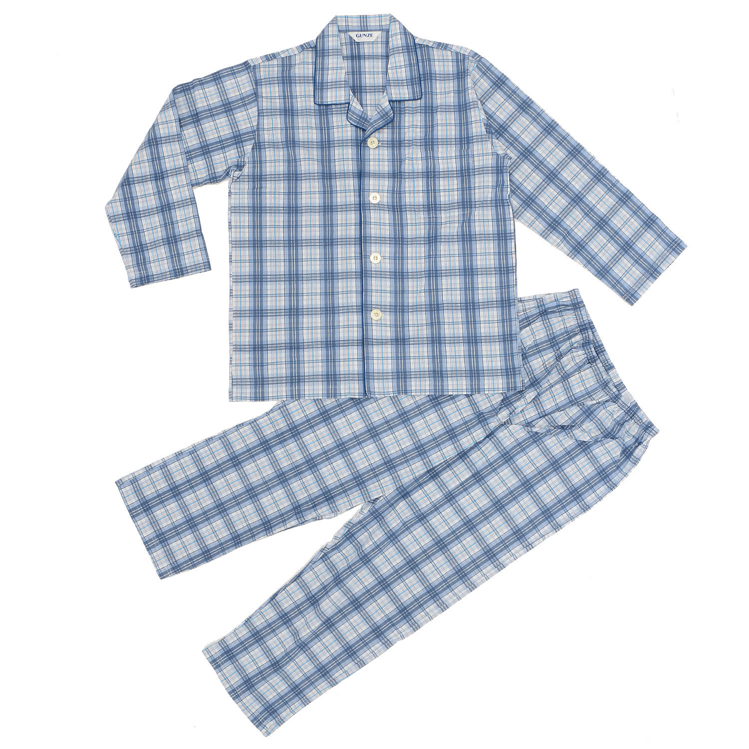 GUNZE 京都捺染 長袖長パンツパジャマ 格子柄M／L