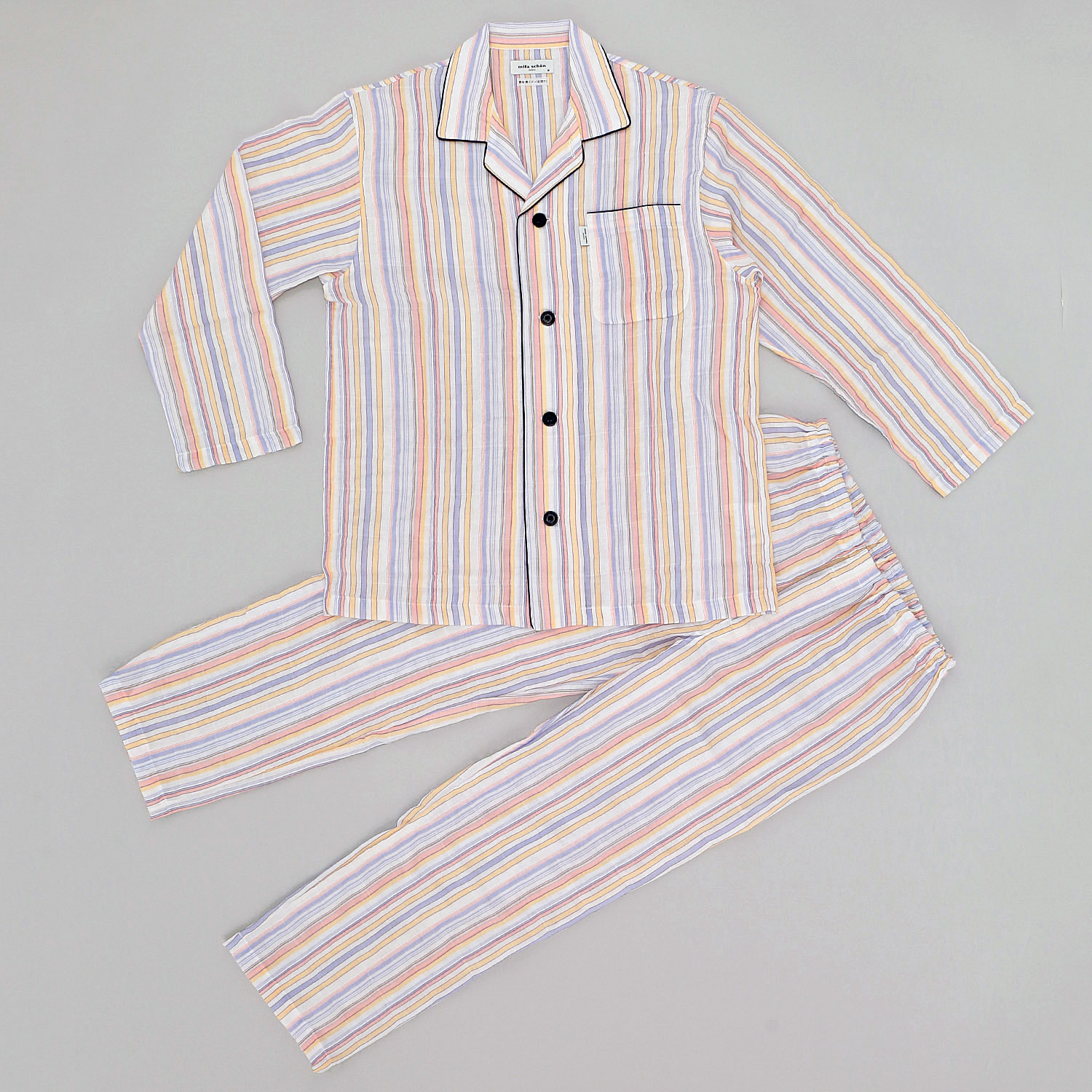 mila schon（ミラショーン） 紳士 二重ガーゼ シャーリング ストライプ  パジャマ - 画像2